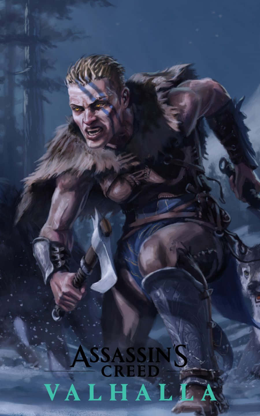 Viking met Wolwe 1440p Assassin's Creed Valhalla-agtergrond Muurpapier