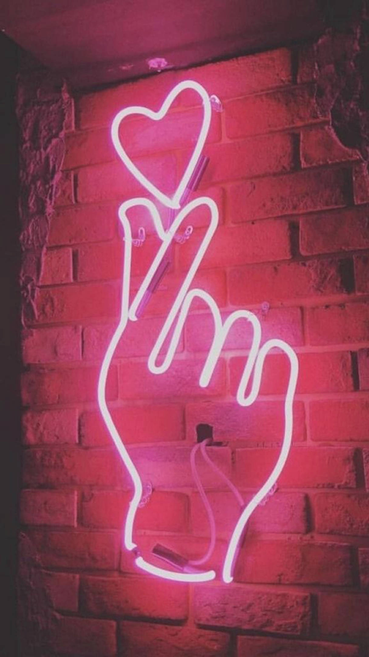 Vingerhart Neon Baksteenmuur Muurpapier