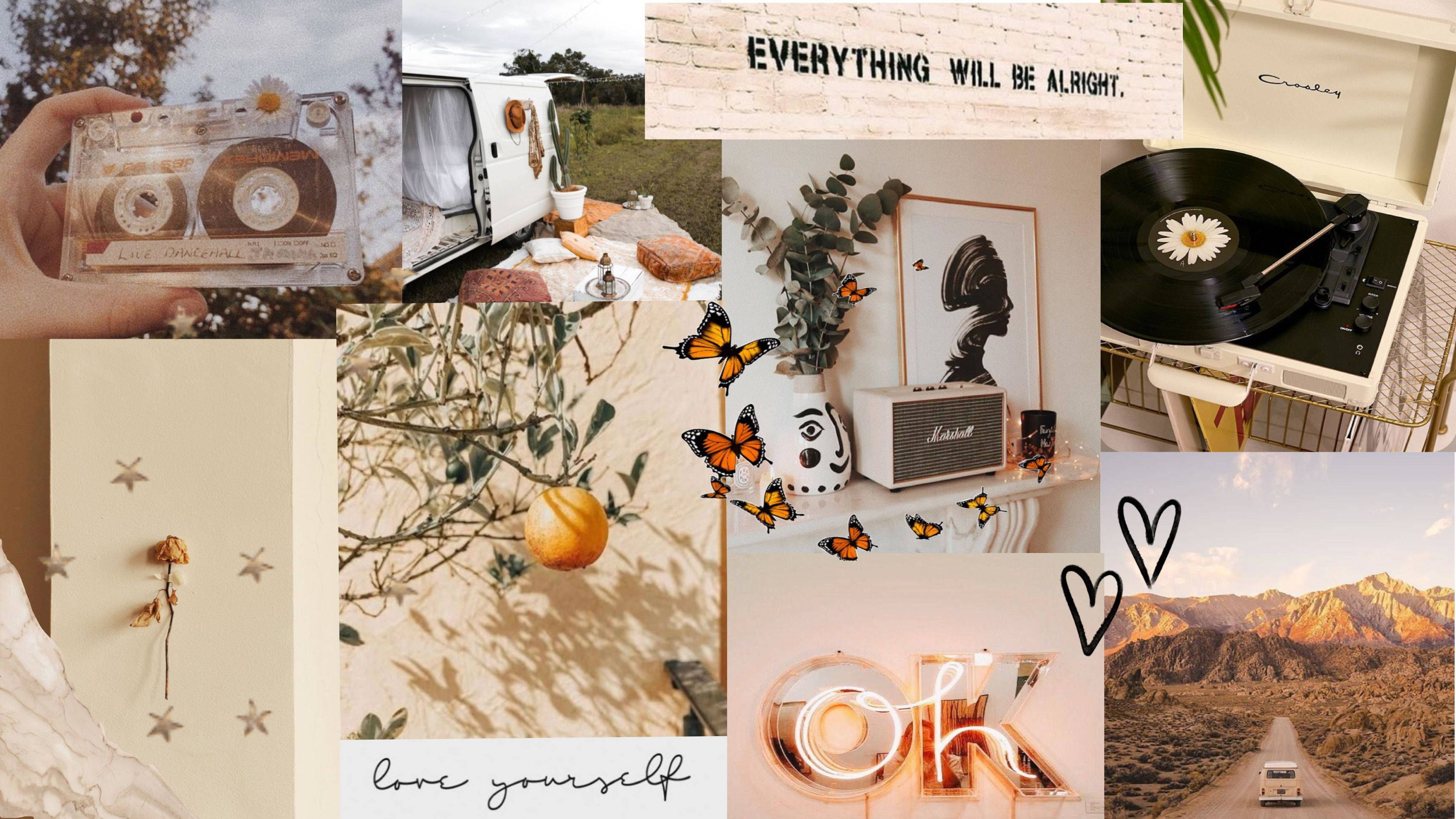 Vintage Collage Pinterest Estetika Met Aanhalings Muurpapier