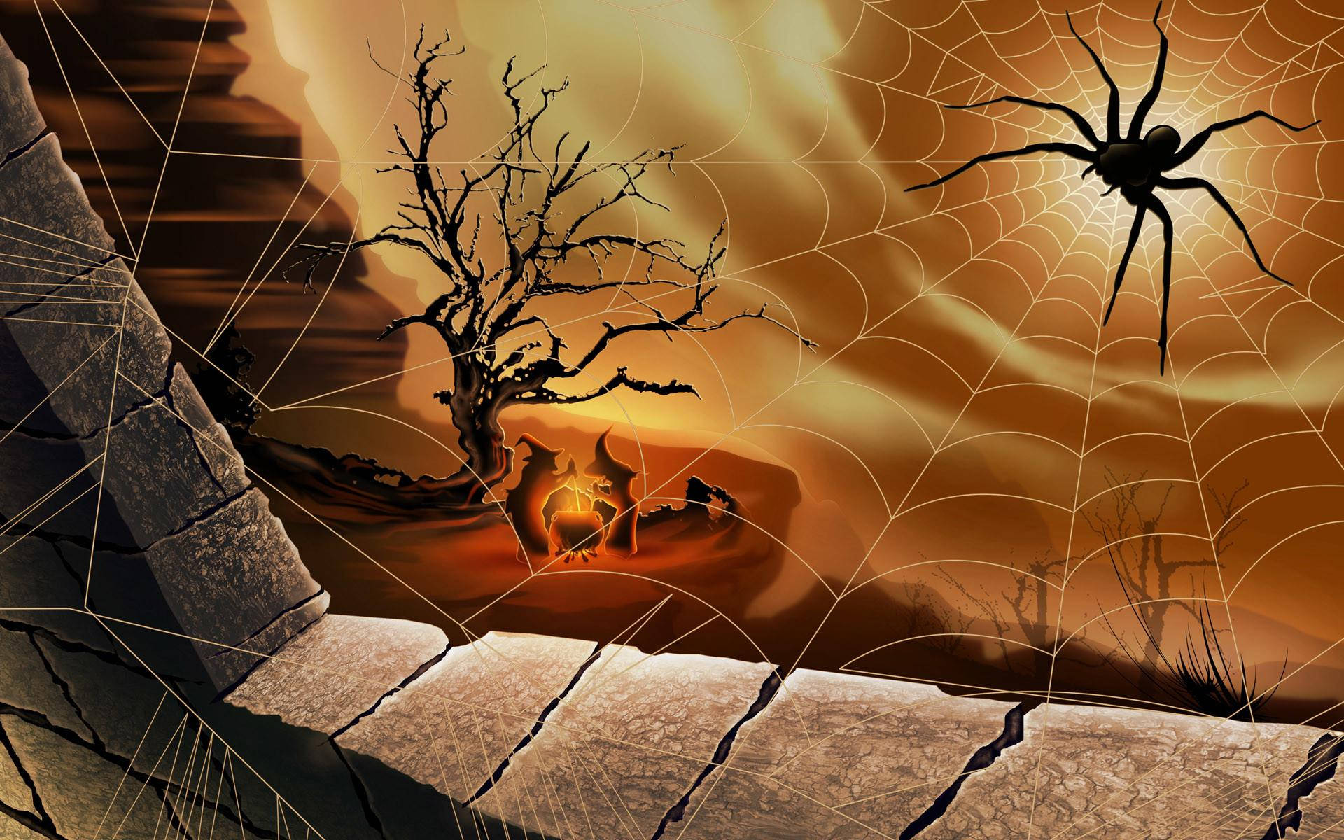 Vintage Halloween Spinnekop Muurpapier