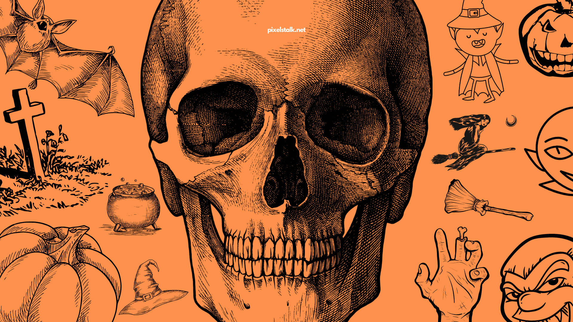 Vintage Halloween-Skullkop Muurpapier
