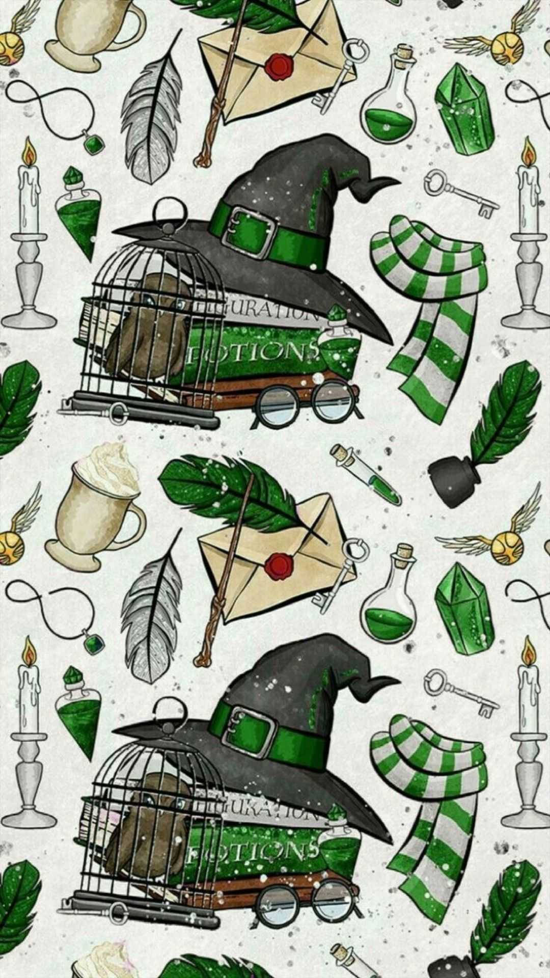 Vintage iPhone Slytherin-versameling-plakkers Muurpapier