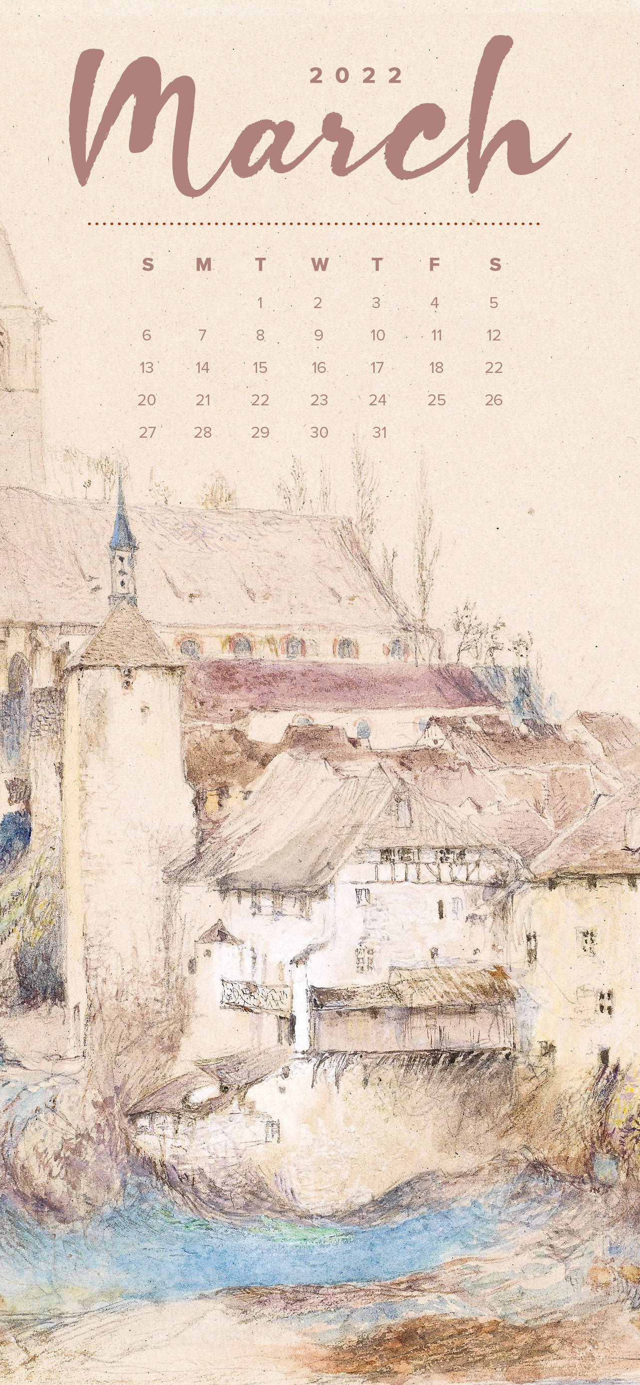 Vintage Maart 2022 Kalender Muurpapier