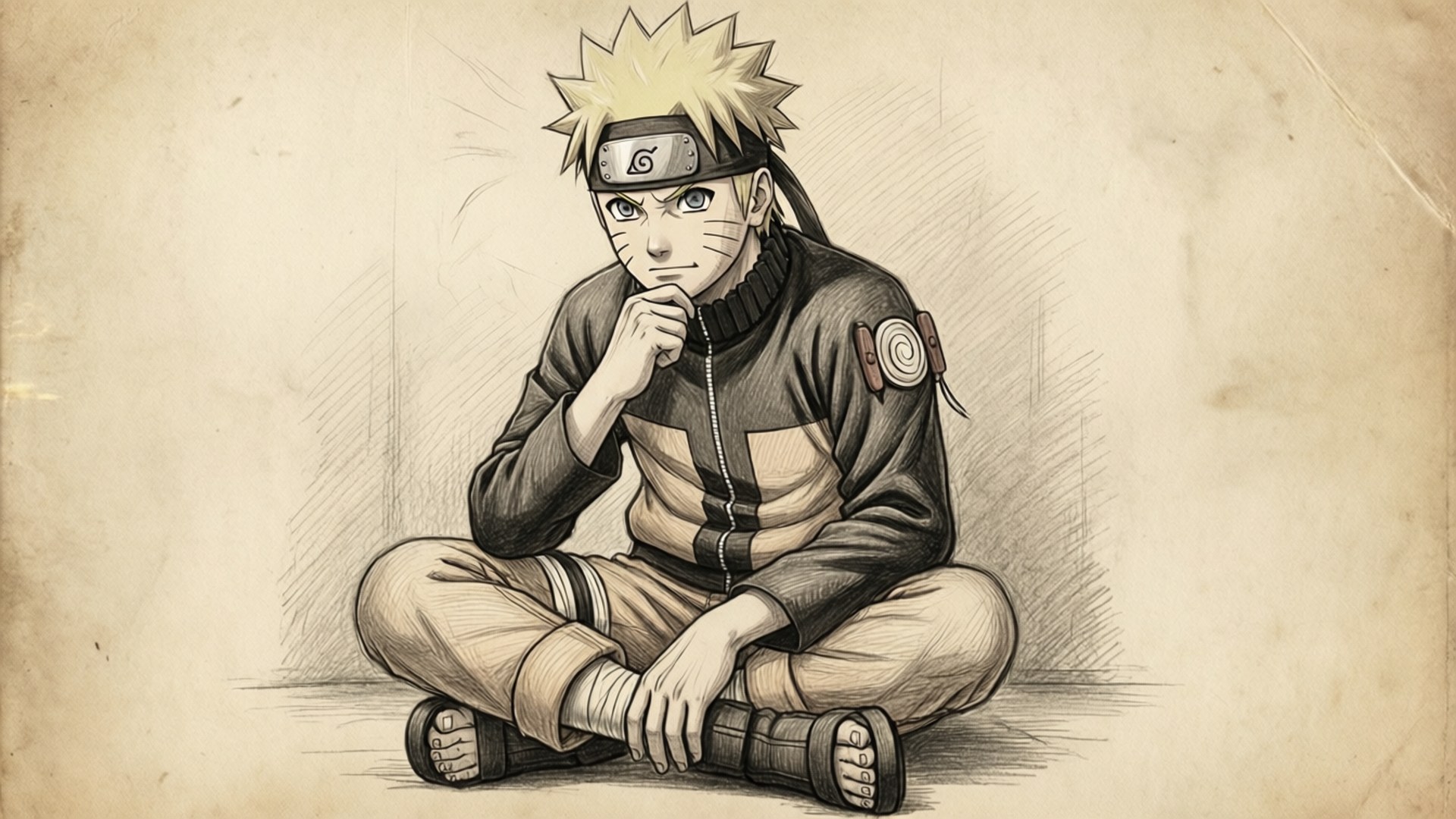 Vintage Naruto-skets Muurpapier
