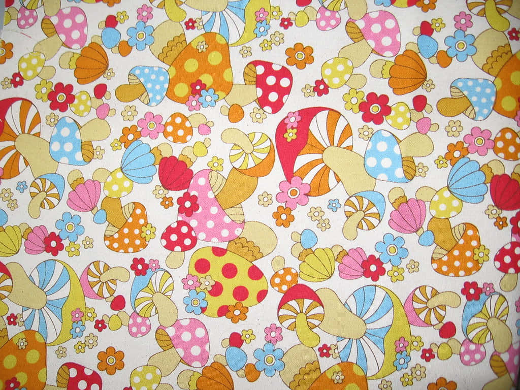 Vintage oulike sampioenblomme materiaalpatroon Muurpapier