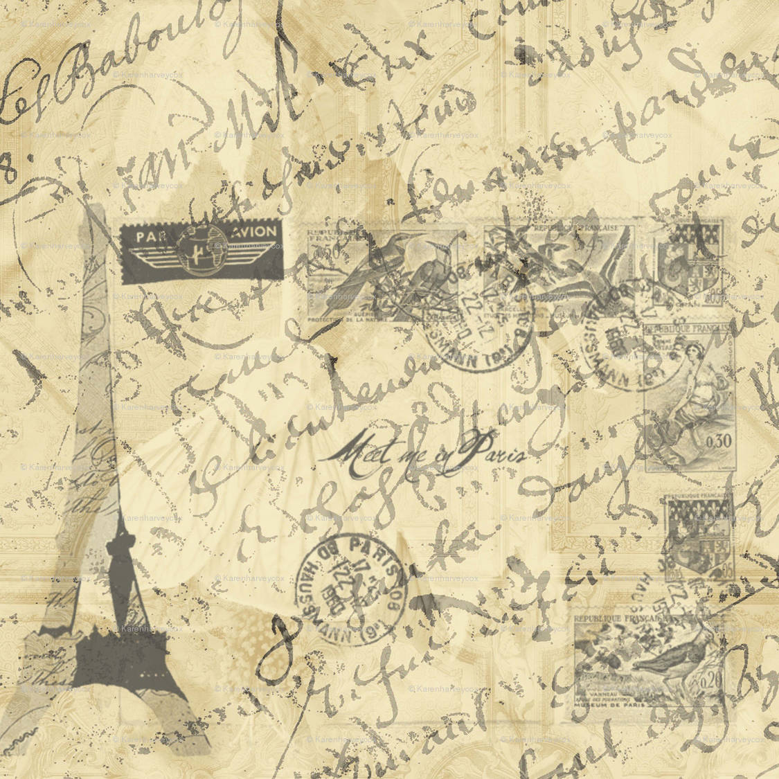 Vintage Skrif op Beige Papier Muurpapier