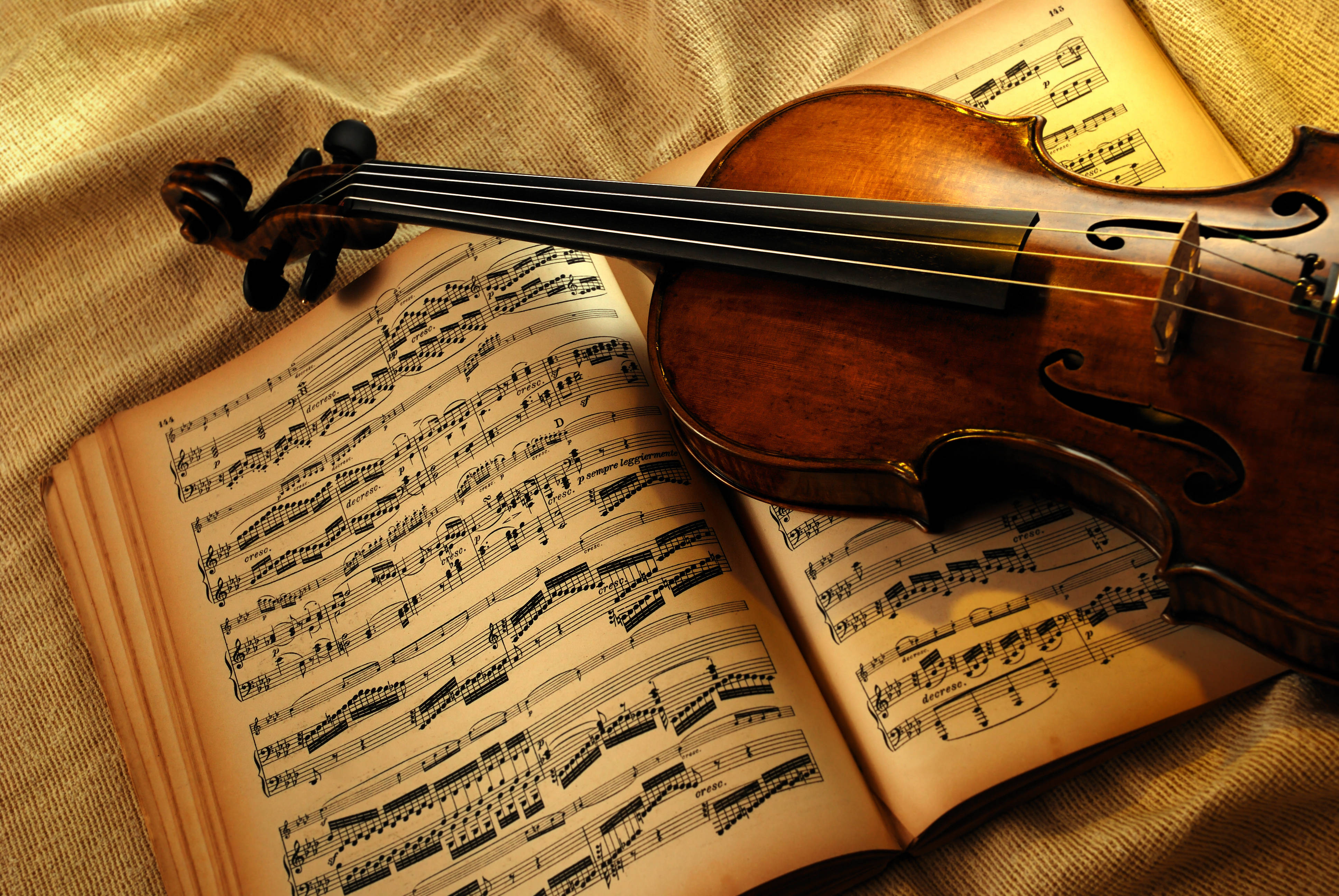 Viool oor Bladmusiek 4K Muurpapier