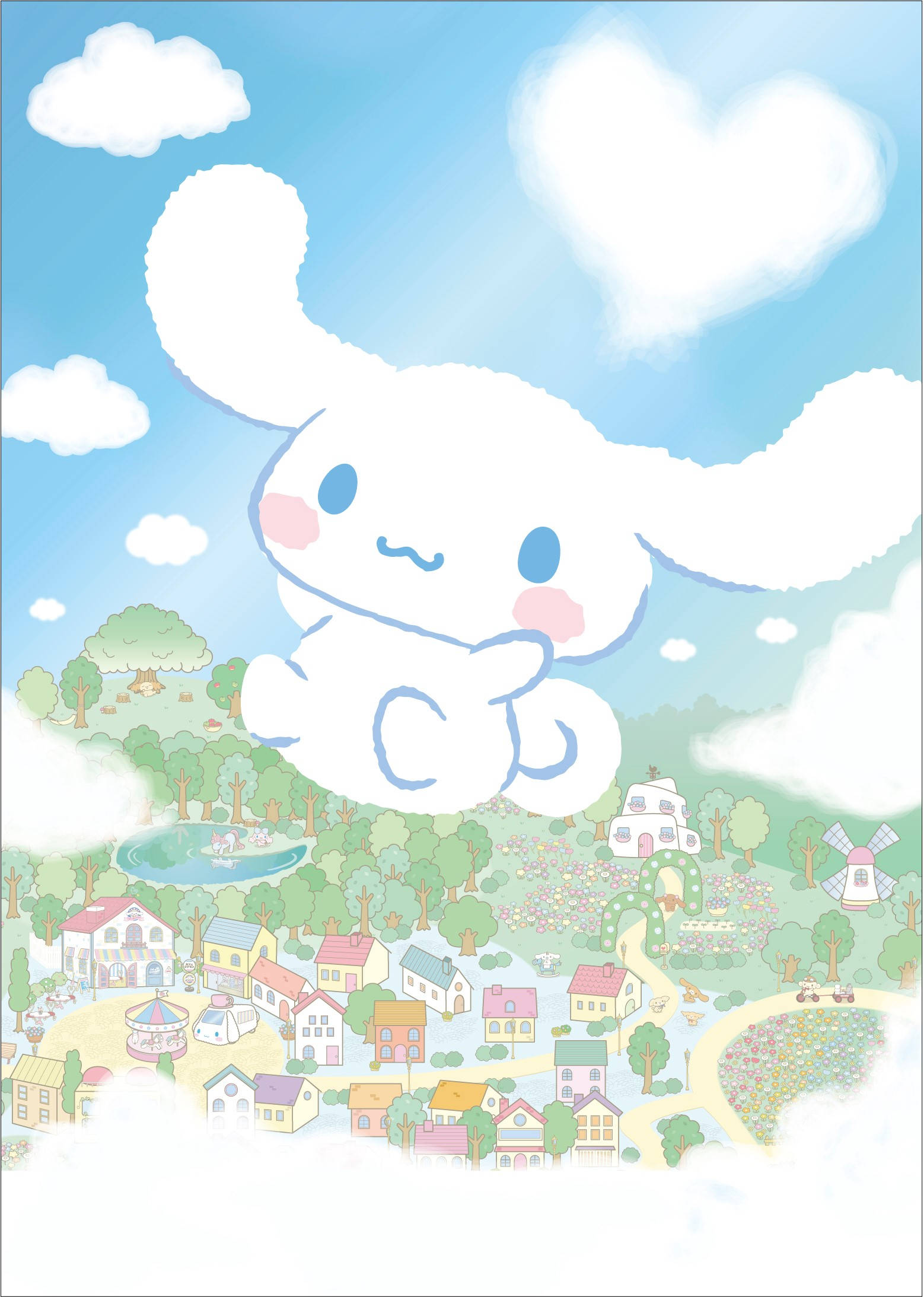 Vlieënde Cinnamoroll-kuns Muurpapier