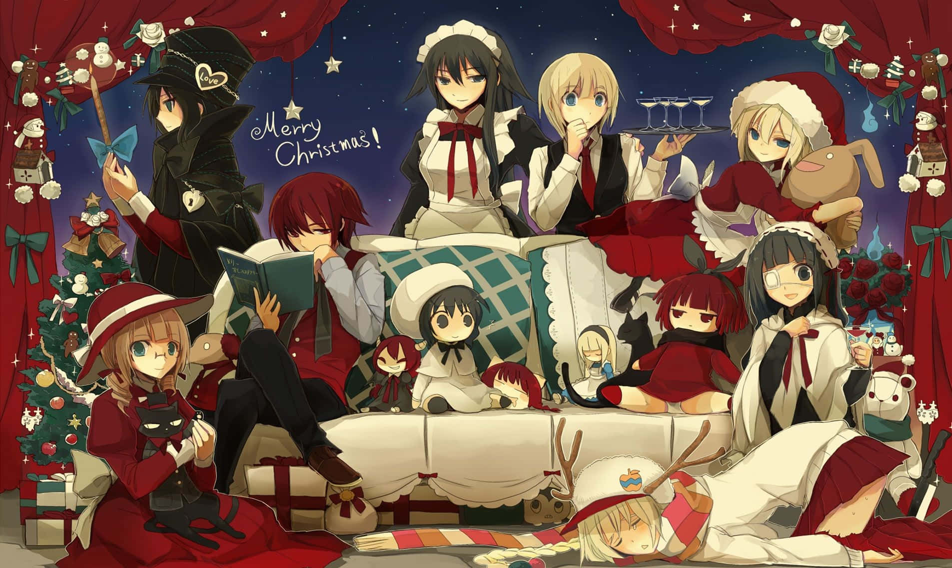 Voel die gees van Anime Kersfees Muurpapier