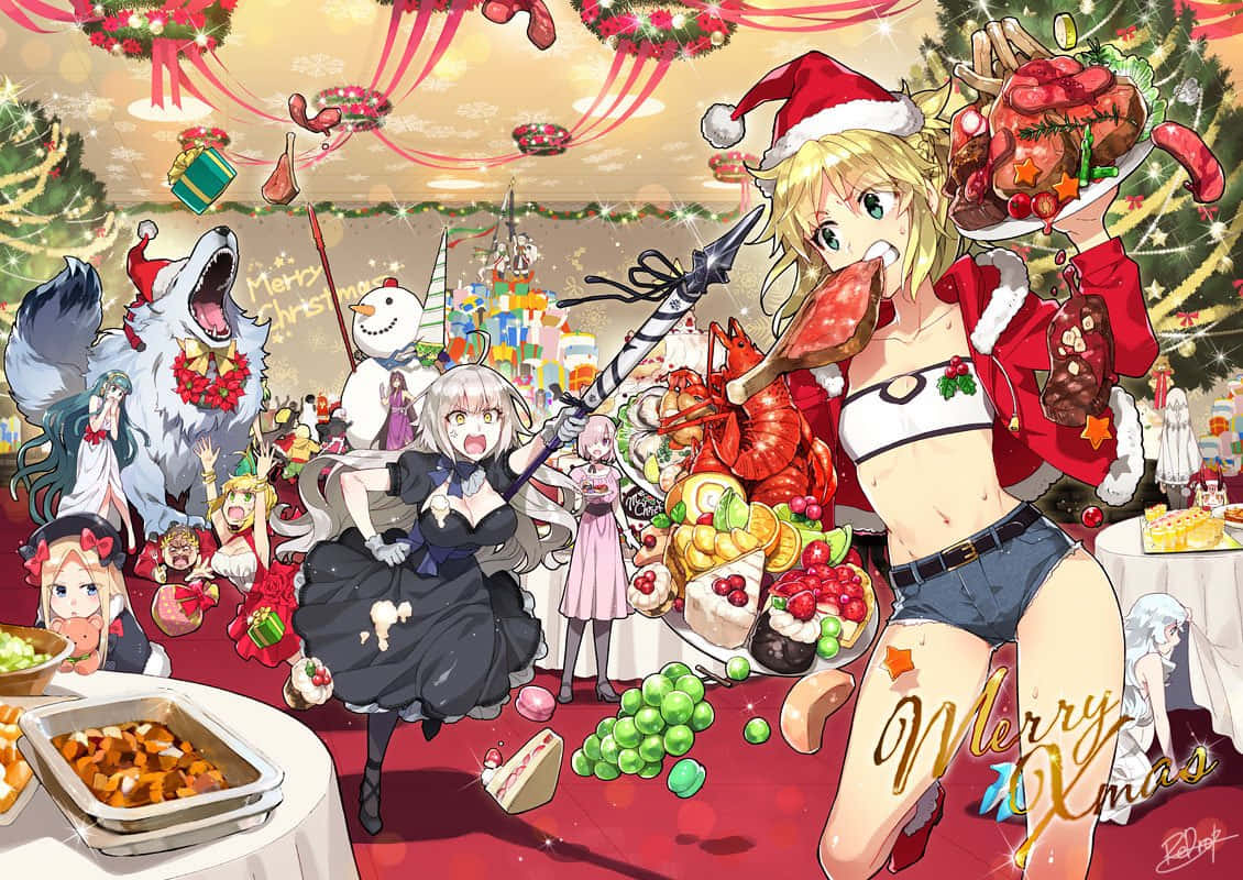 Voel die vreugde en warmte van die feesseisoen met hierdie feestelike Anime Kersfees-toneel. Muurpapier