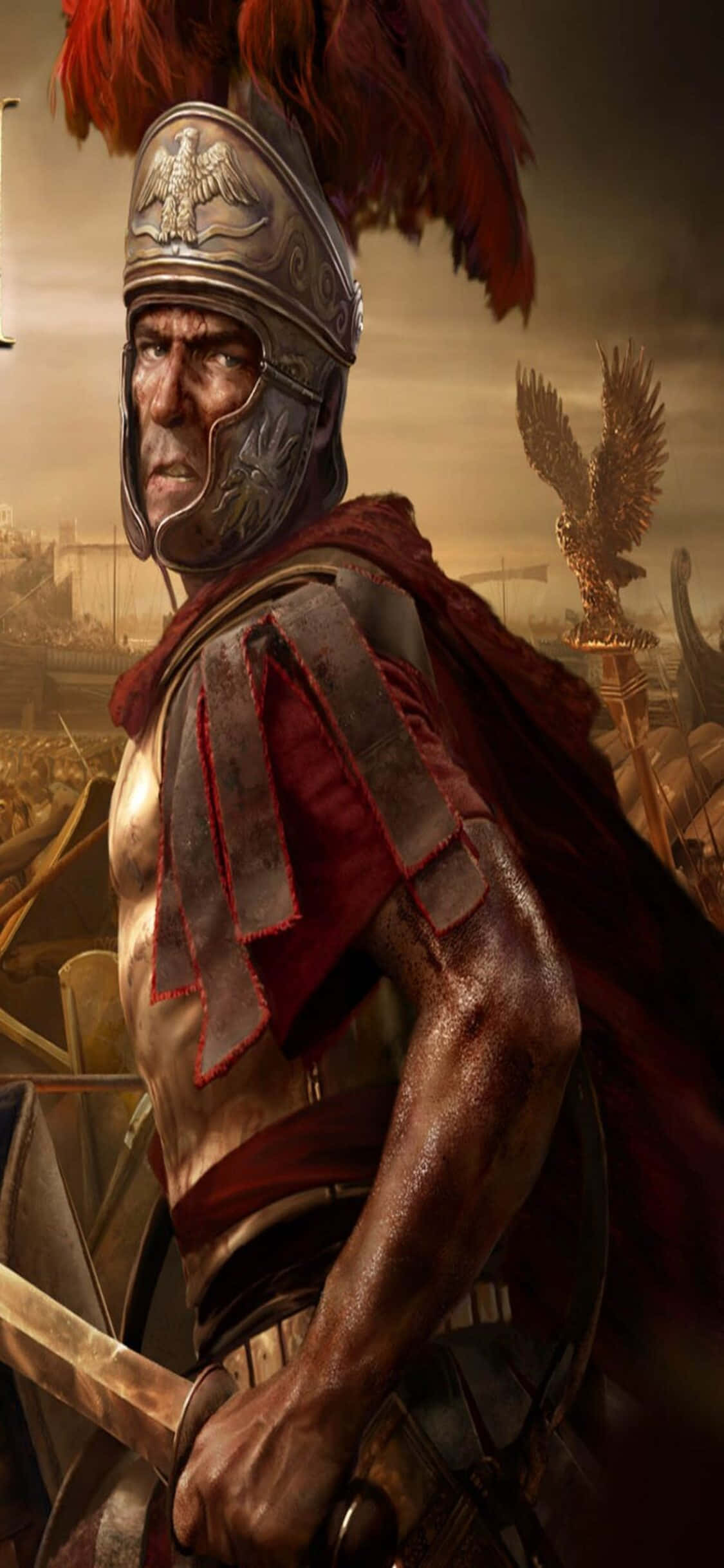 Voer epiese gevegte in Total War Rome 2 op die iPhone Xs Muurpapier