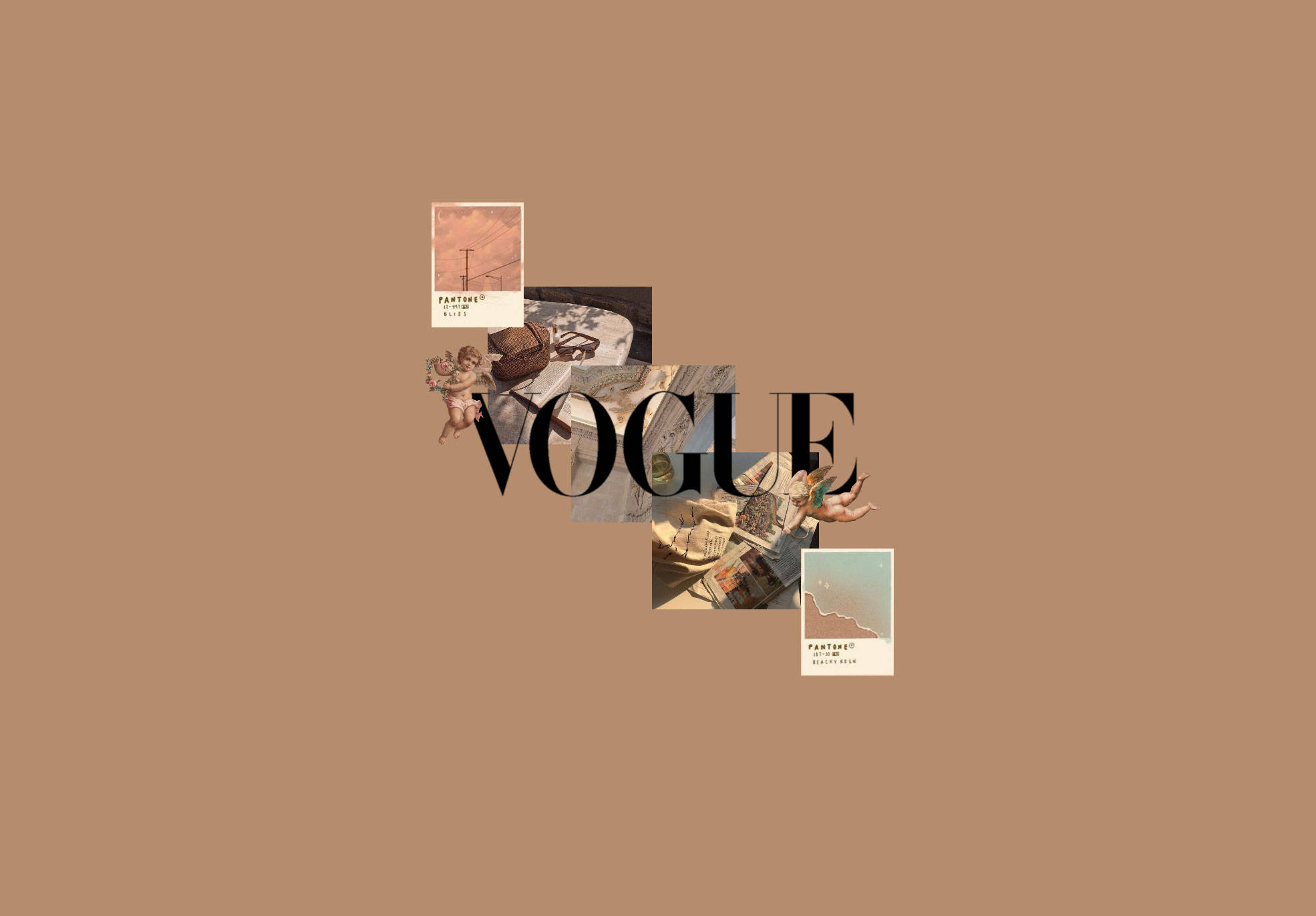 Vogue-tydskrif op Beige Bruin Estetika Muurpapier