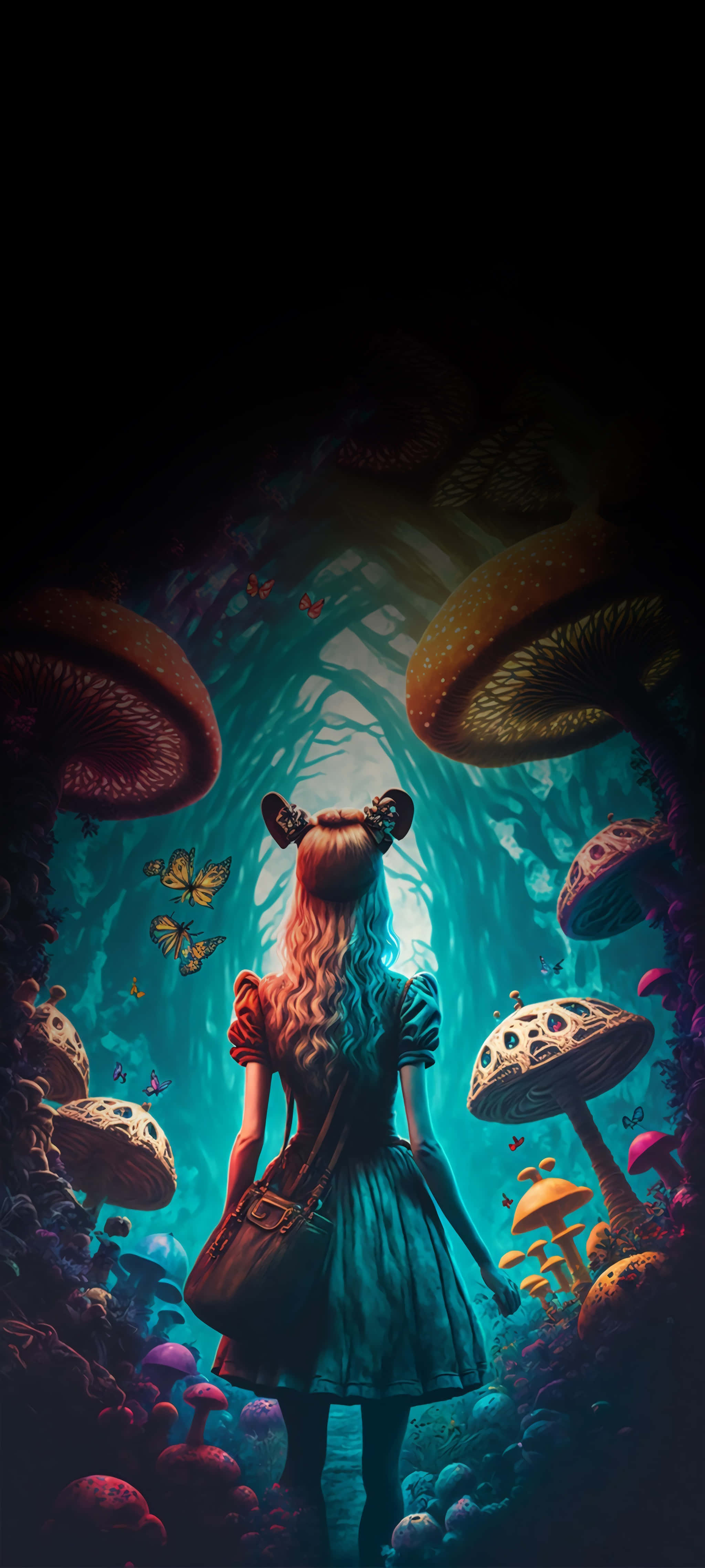 Volg Alice en waag jou in die wêreld van Wonderland. Muurpapier