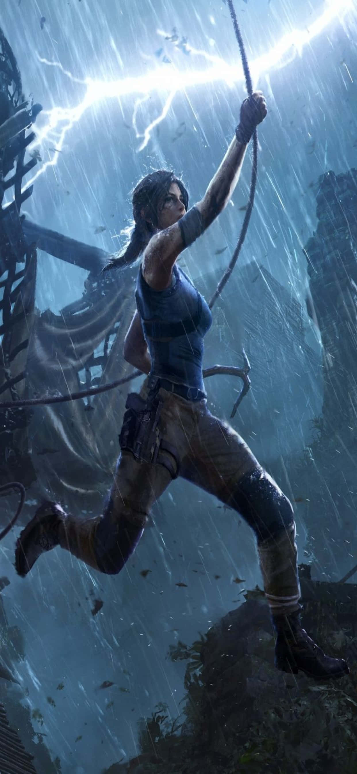 Volg Lara Croft se Avontuur met iPhone Xs Max Muurpapier