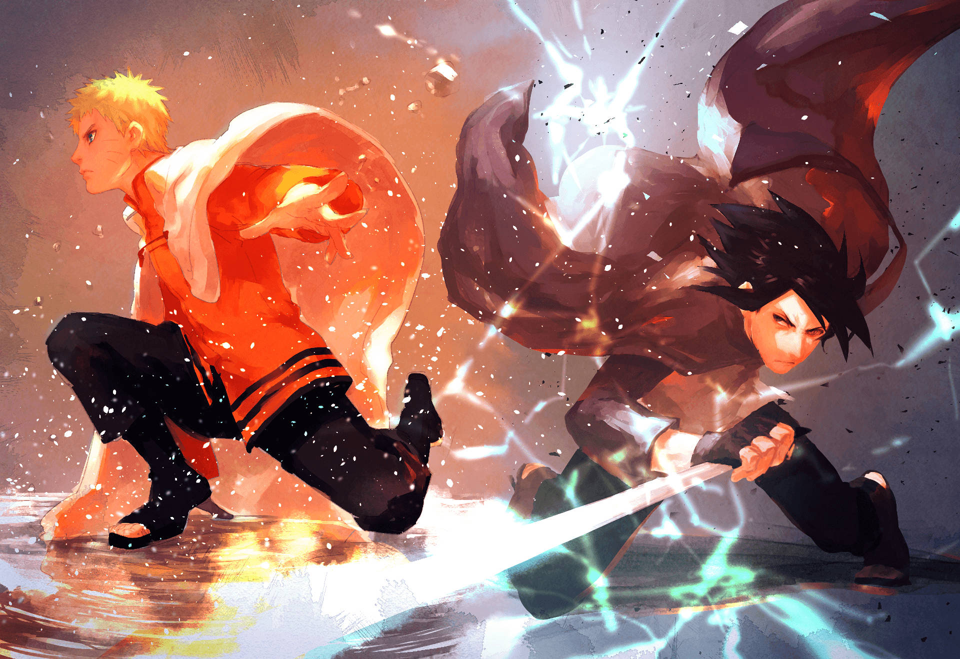 Volwasse Naruto en Sasuke Duo Muurpapier