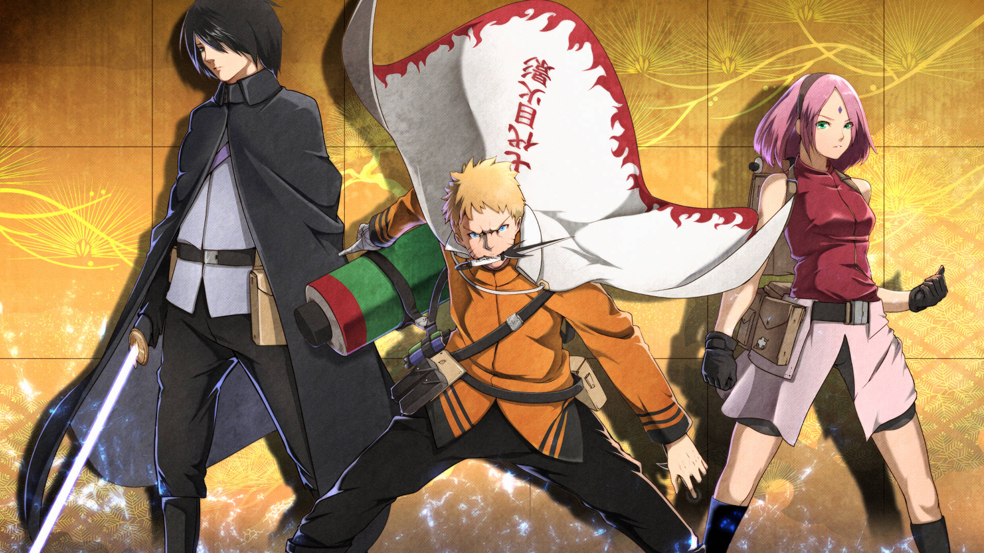 Volwasse Sakura, Naruto en Sasuke Muurpapier