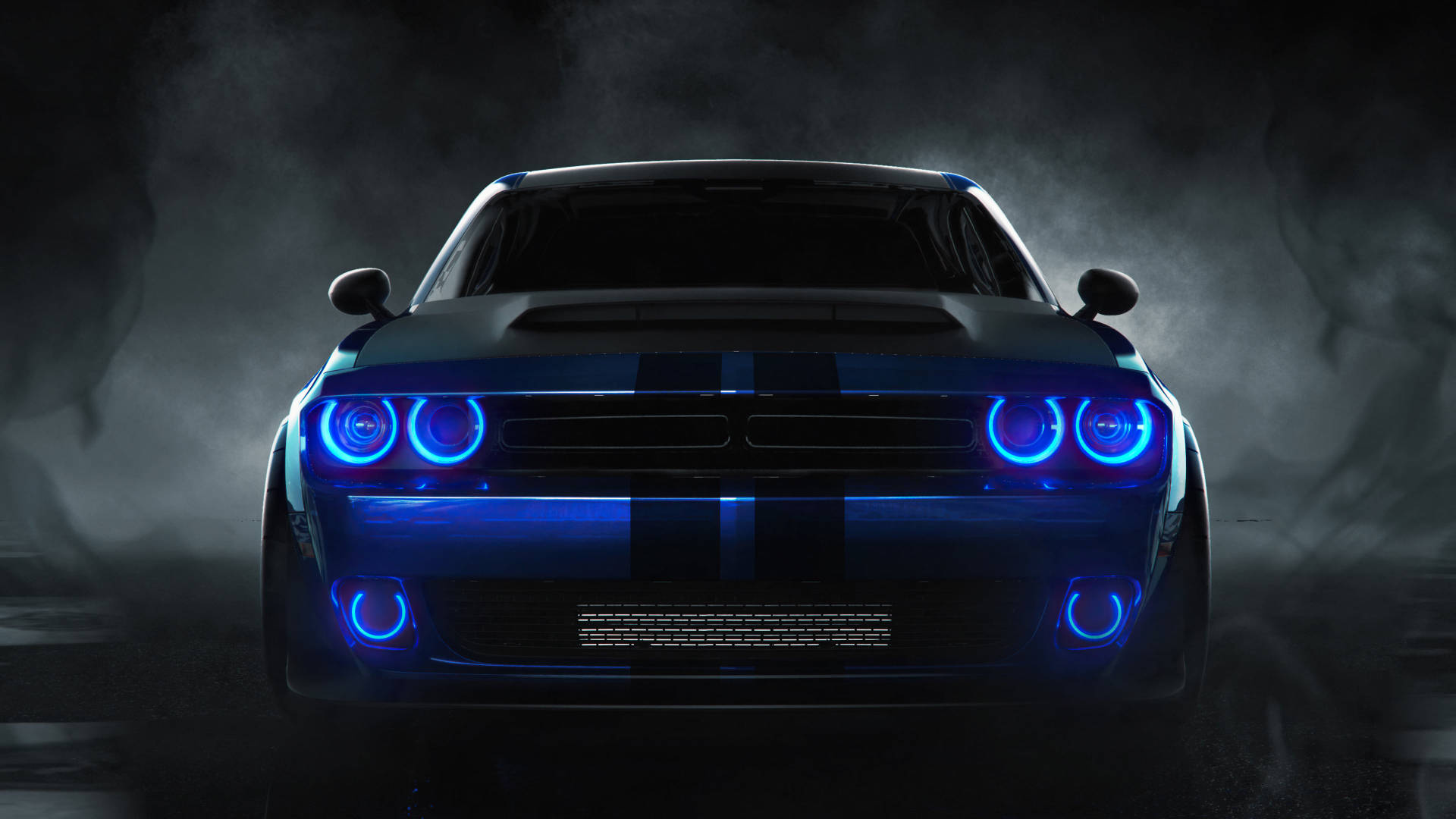 Voorkant Van 2018 Blou Dodge Challenger Muurpapier