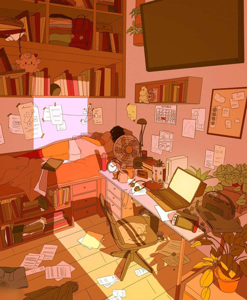 Vreedsame en Pragtige Anime Kamer Muurpapier
