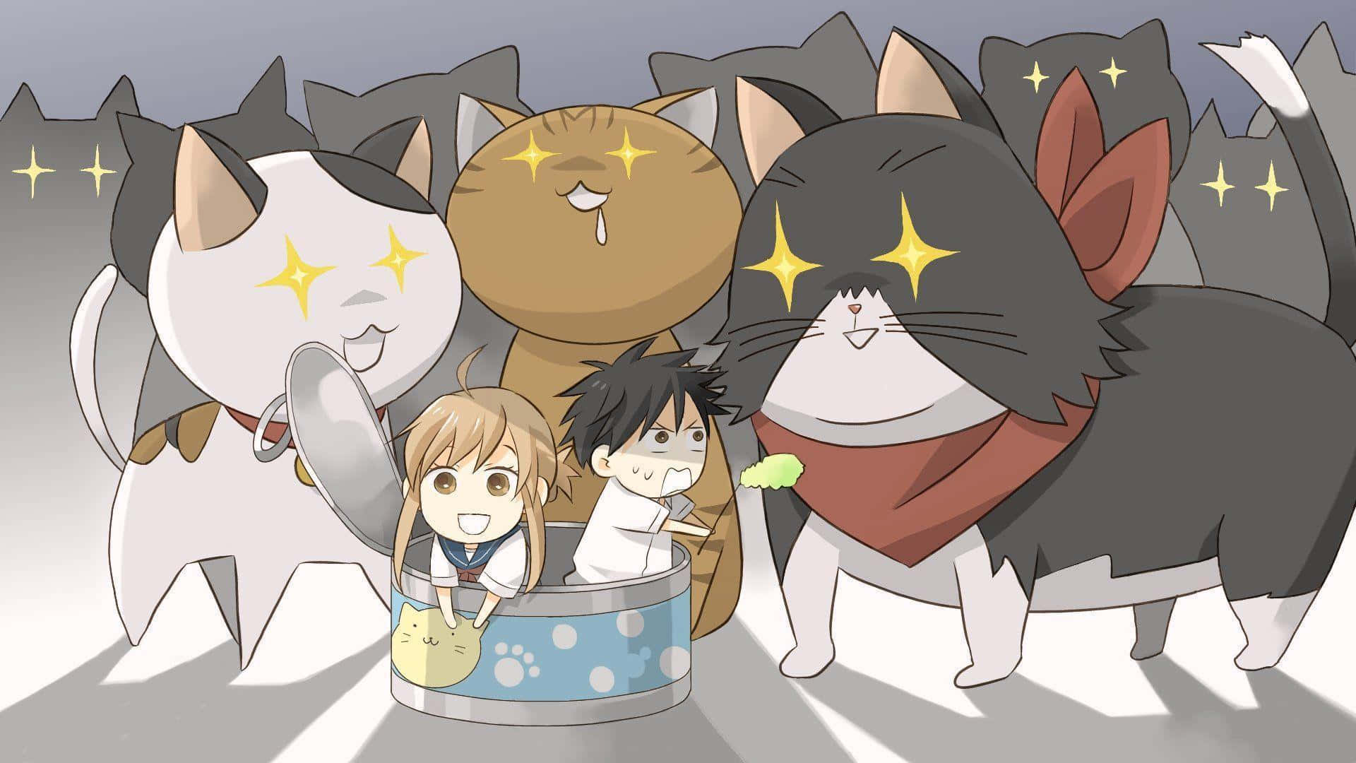 Vriende wat snaakse gesigte trek terwyl hulle 'n anime kyk Muurpapier