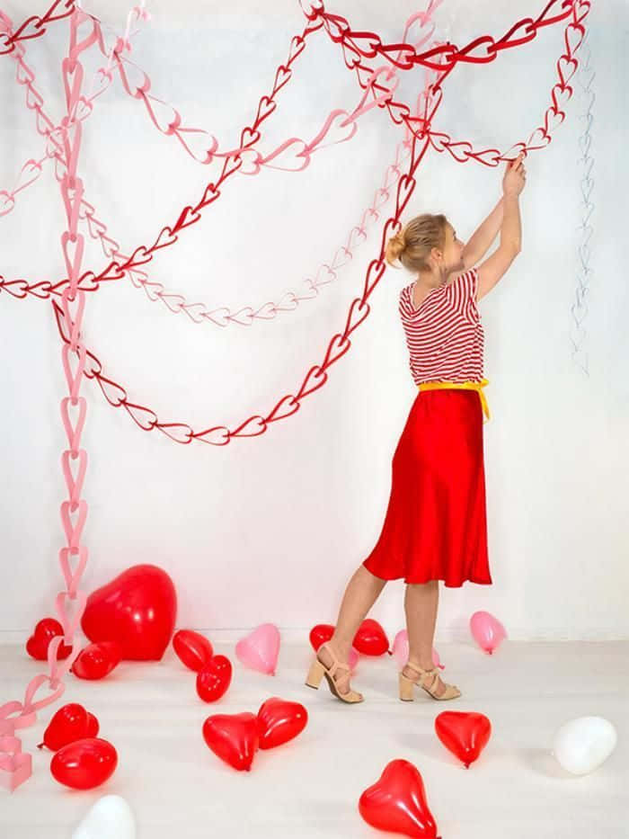 Vrou Hart Papier Kettings Valentynsdag Prente Muurpapier