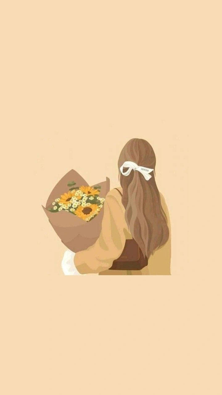 Vrou met Ruiker Beige Estetiese Foon — Beige estetiese GIF Muurpapier