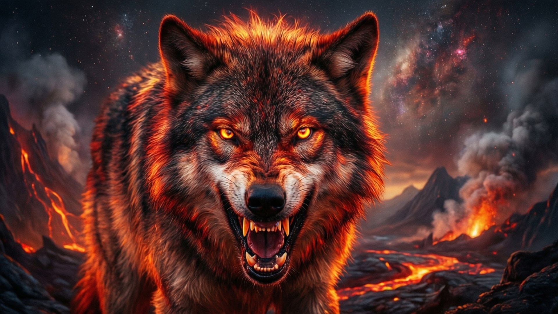 Vulkaniese Woede Wolf Muurpapier