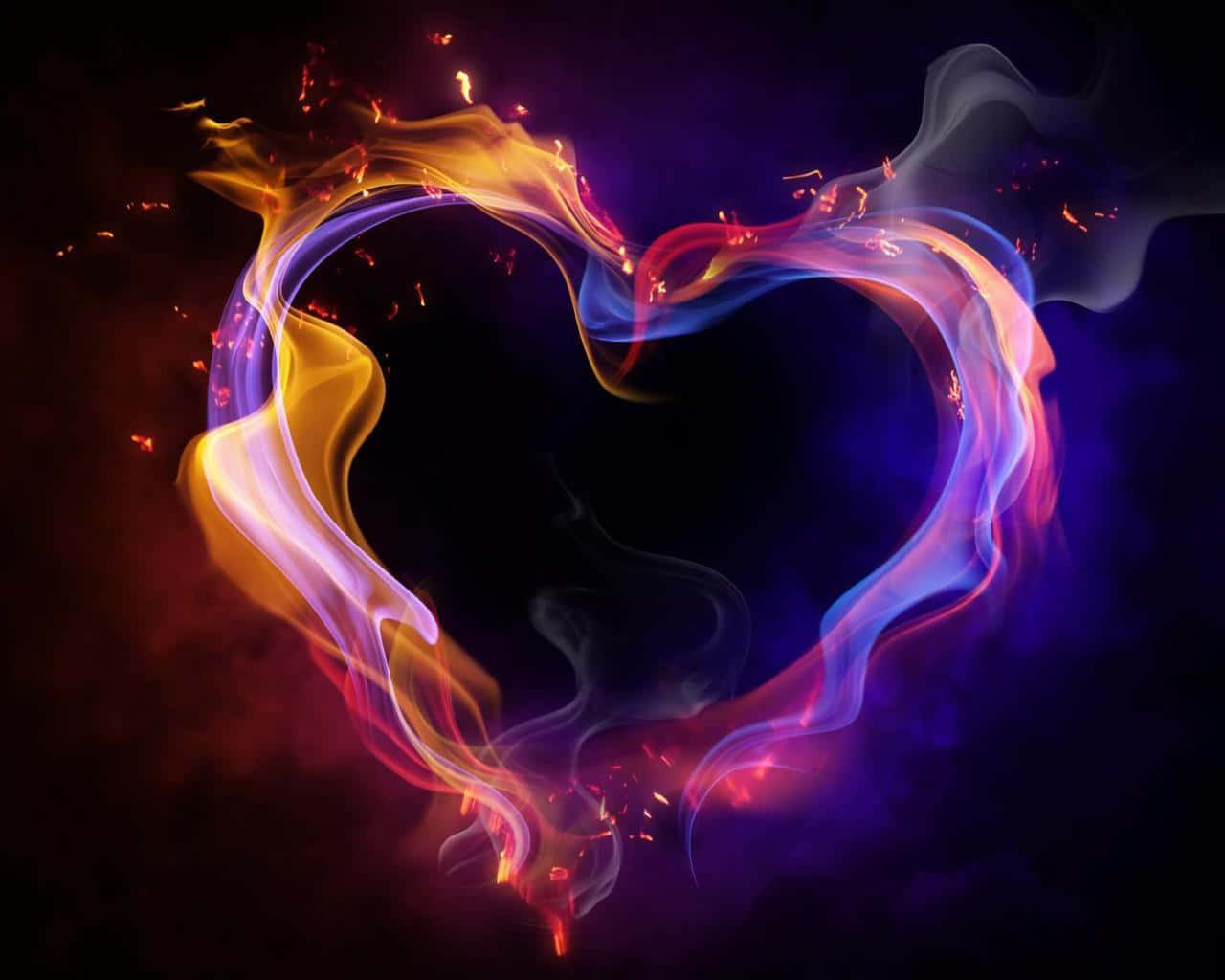 Vurige Pers Neon Hart Digitale Illustrasie Muurpapier