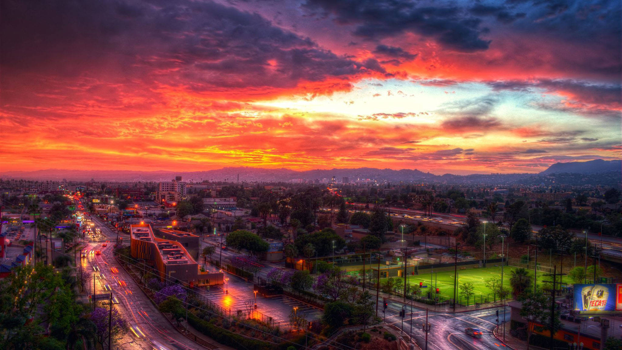 Vurige Rooi Los Angeles-sonsondergang Muurpapier