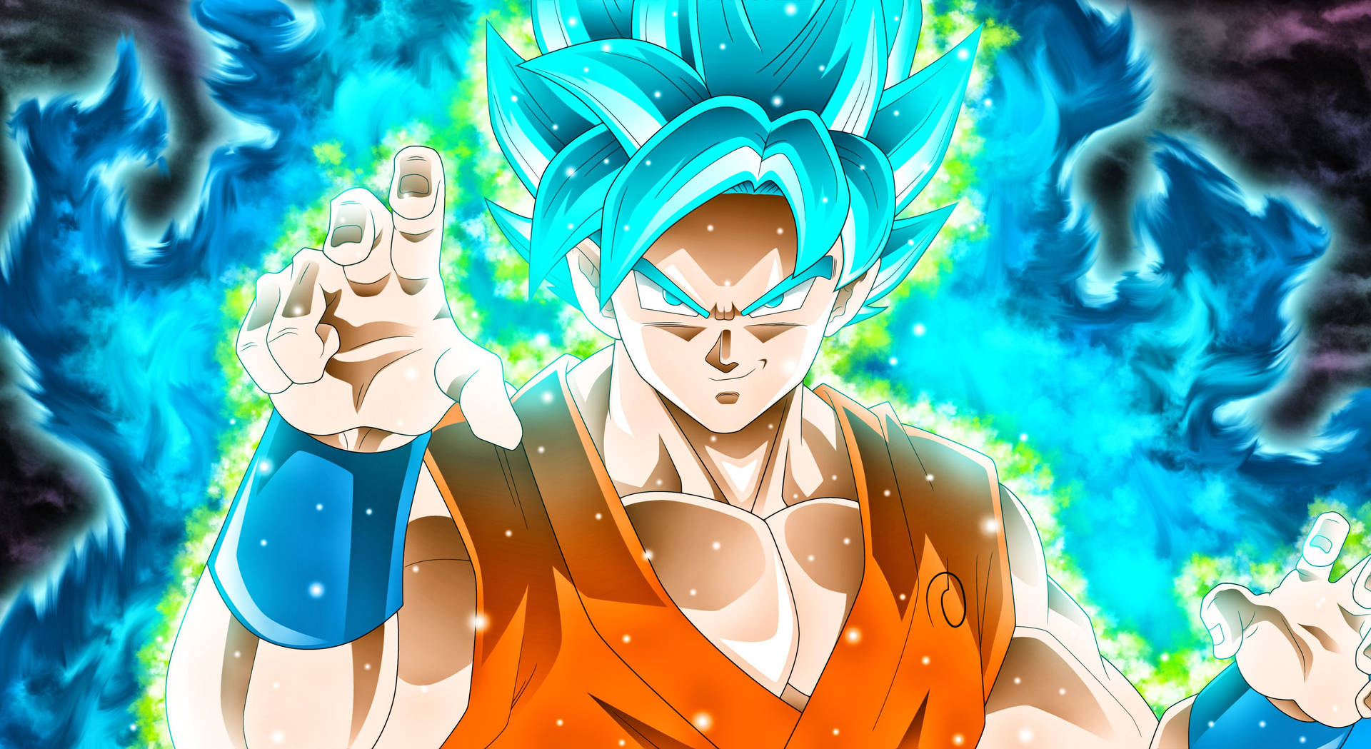 Behangpapier van Goku wat vurig en gereed is om te veg.