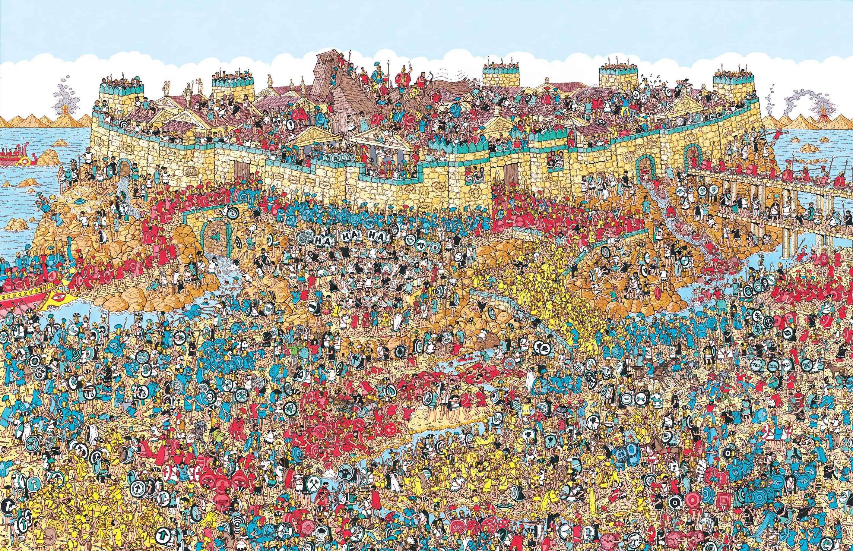 Waar is Wally Trojaanse Oorlog Muurpapier