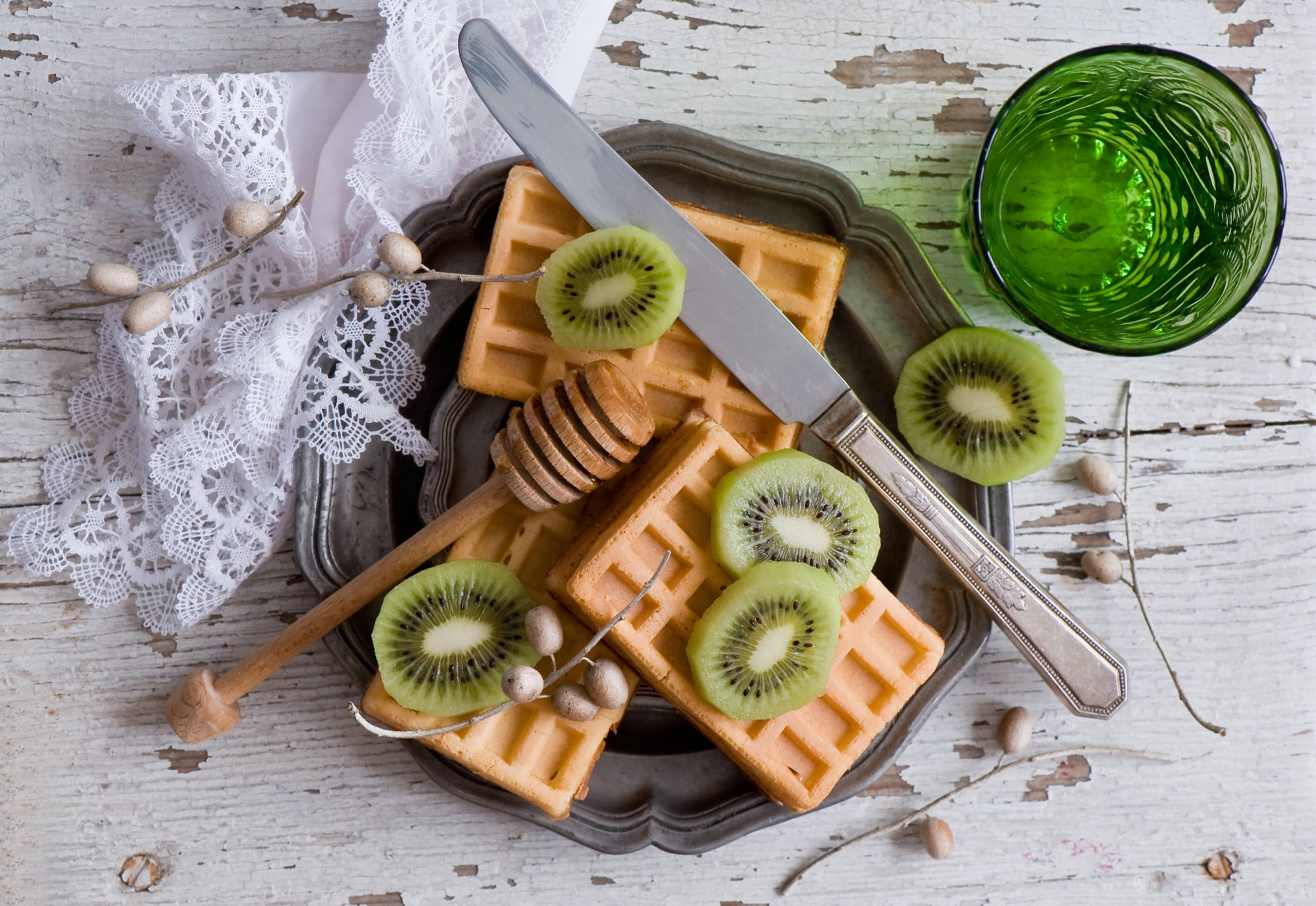 Wafels met Kiwi Plat Lê Muurpapier