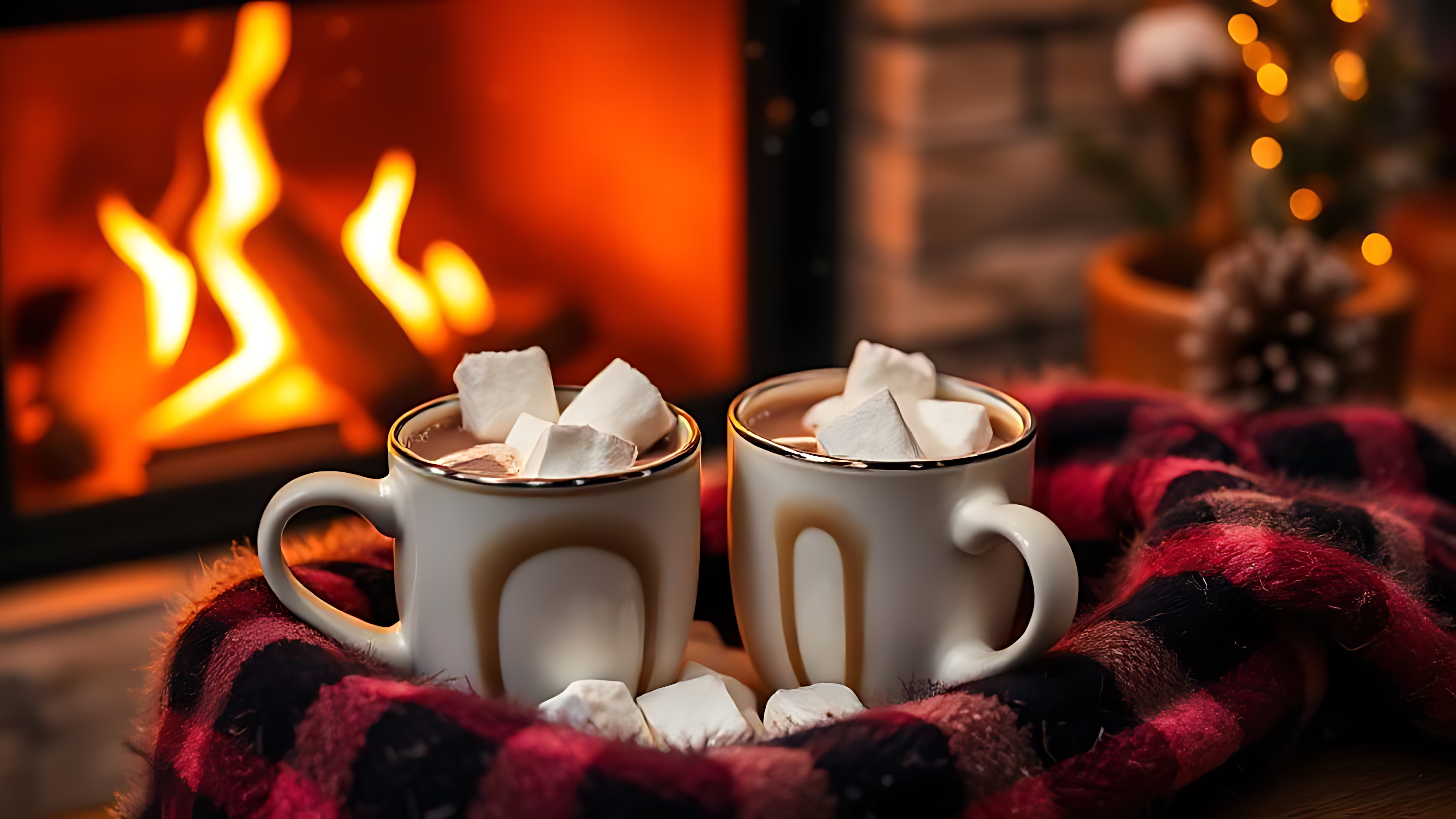 Warm drankies by kaggel in winteromgewing Muurpapier