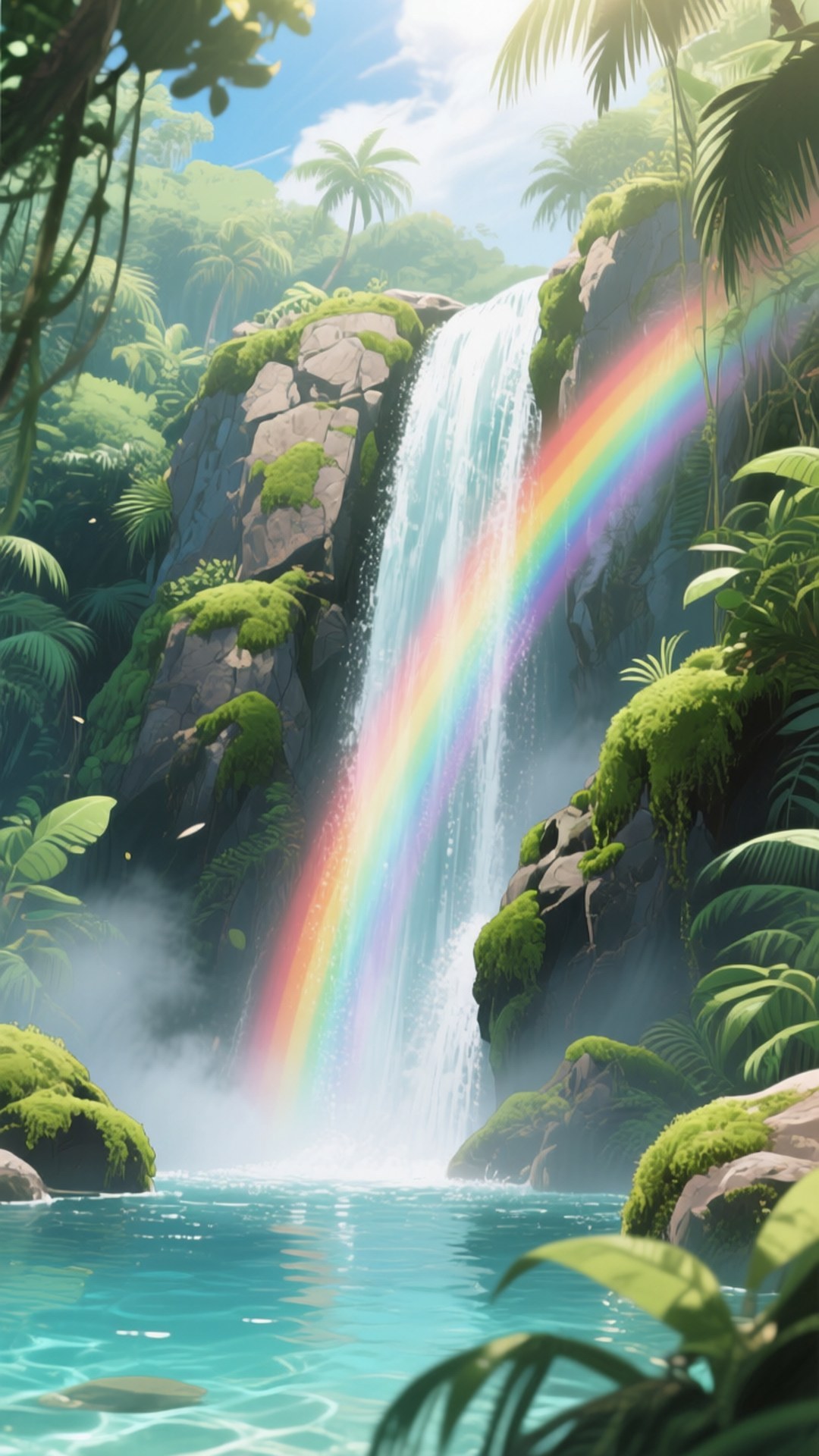 Waterval Reënboogmis Muurpapier