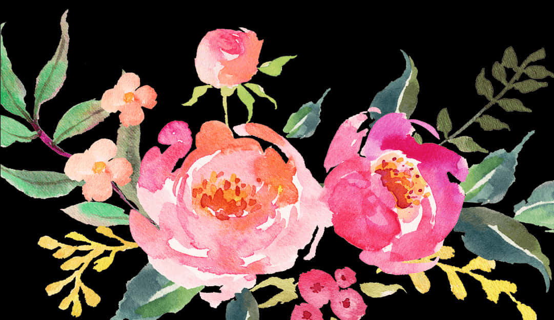 Waterverf_ Pienk_ Blomme_ Kunswerk Muurpapier