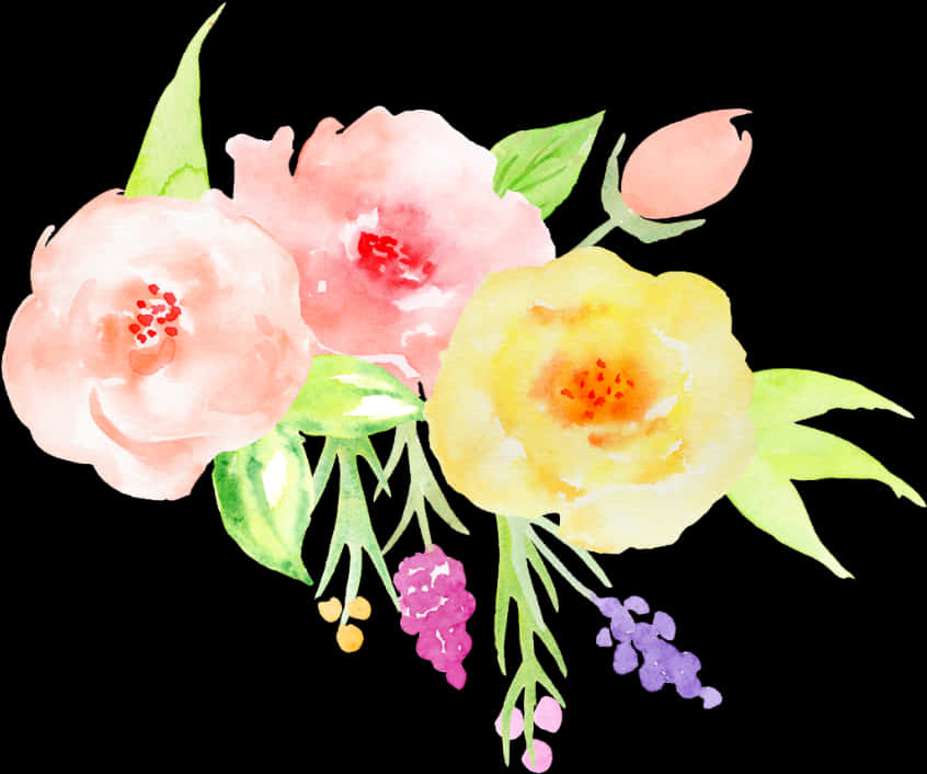 Waterverf Pienk en Geel Blomme Kunswerk Muurpapier