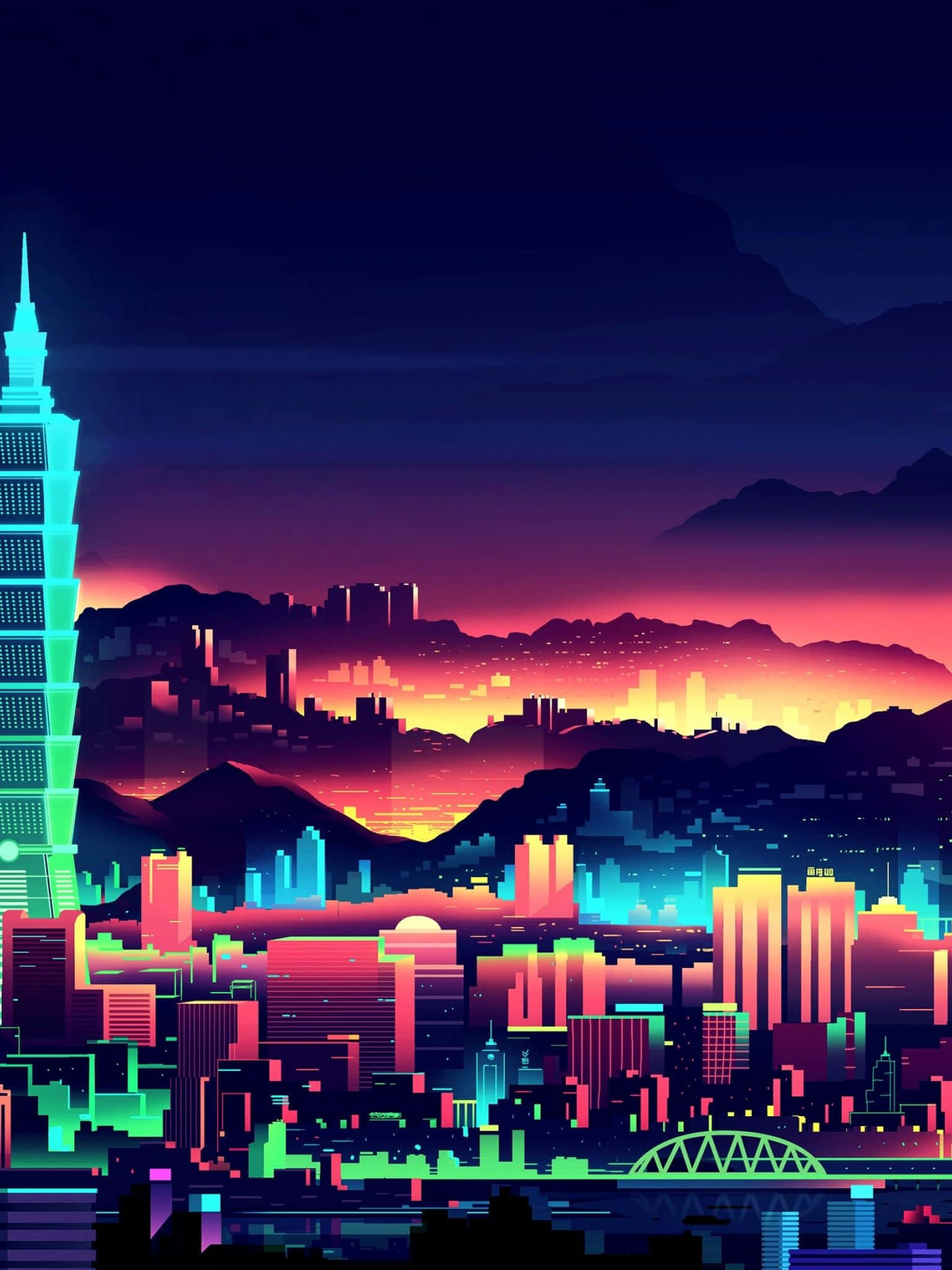 Wees betower deur die skitterende ligte van Neon City Muurpapier