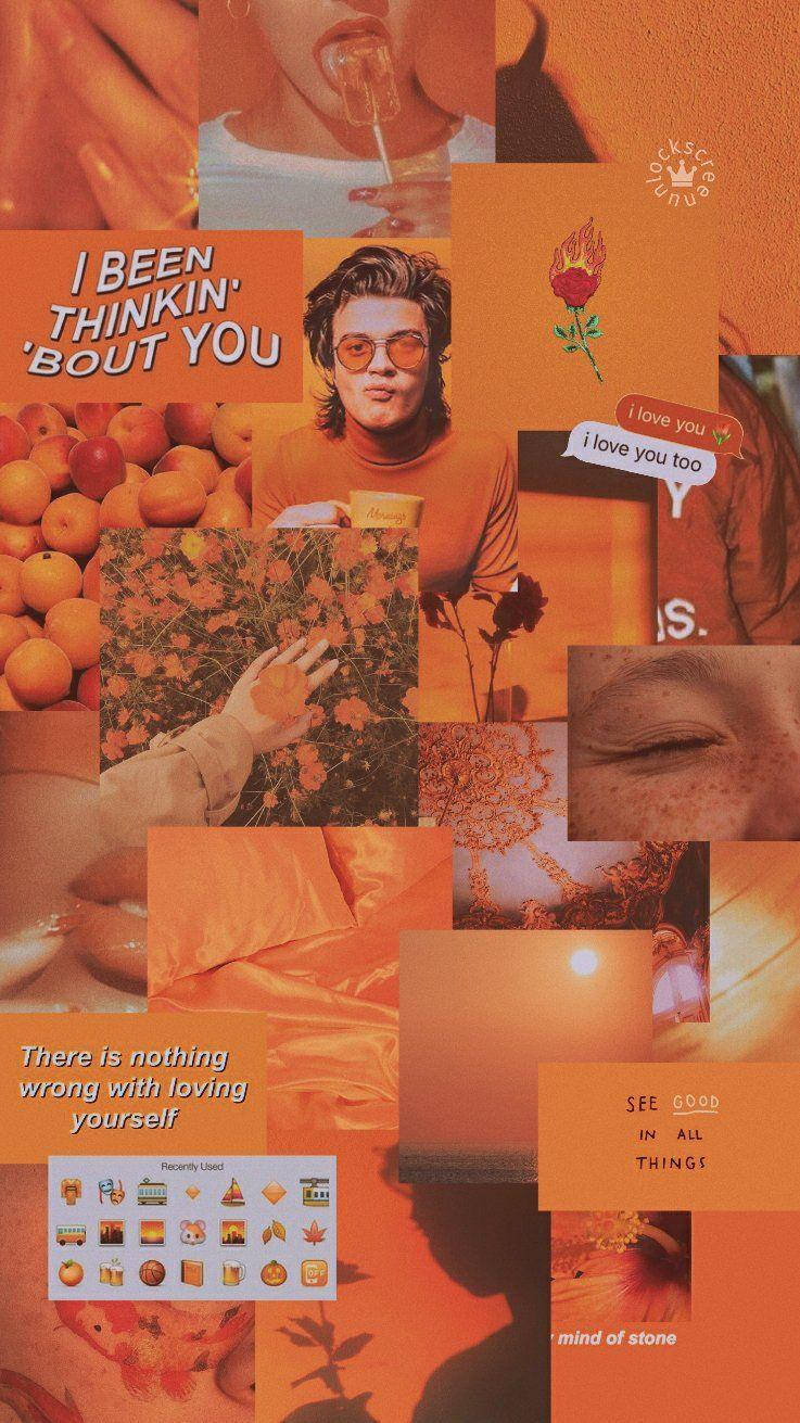 Welige Pastel Oranje Estetiese Collage Muurpapier
