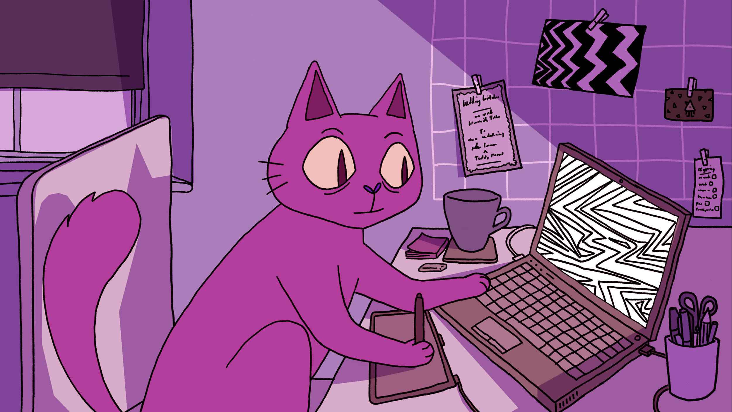 Werkende Pers Kat Rekenaar Muurpapier