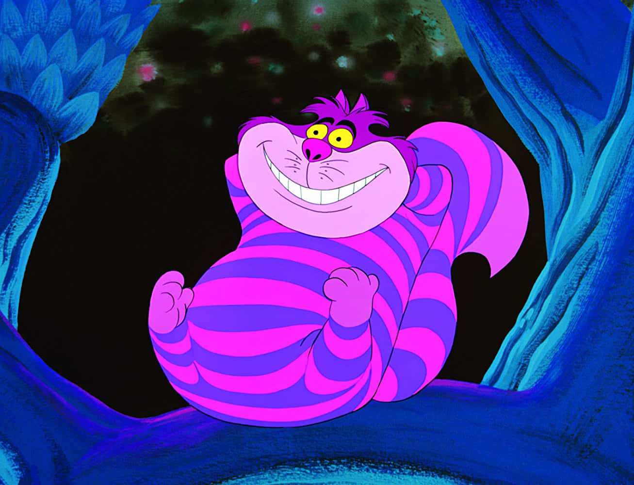 Wie is gereed vir 'n avontuur saam met die Cheshire Cat uit Alice in Wonderland? Muurpapier