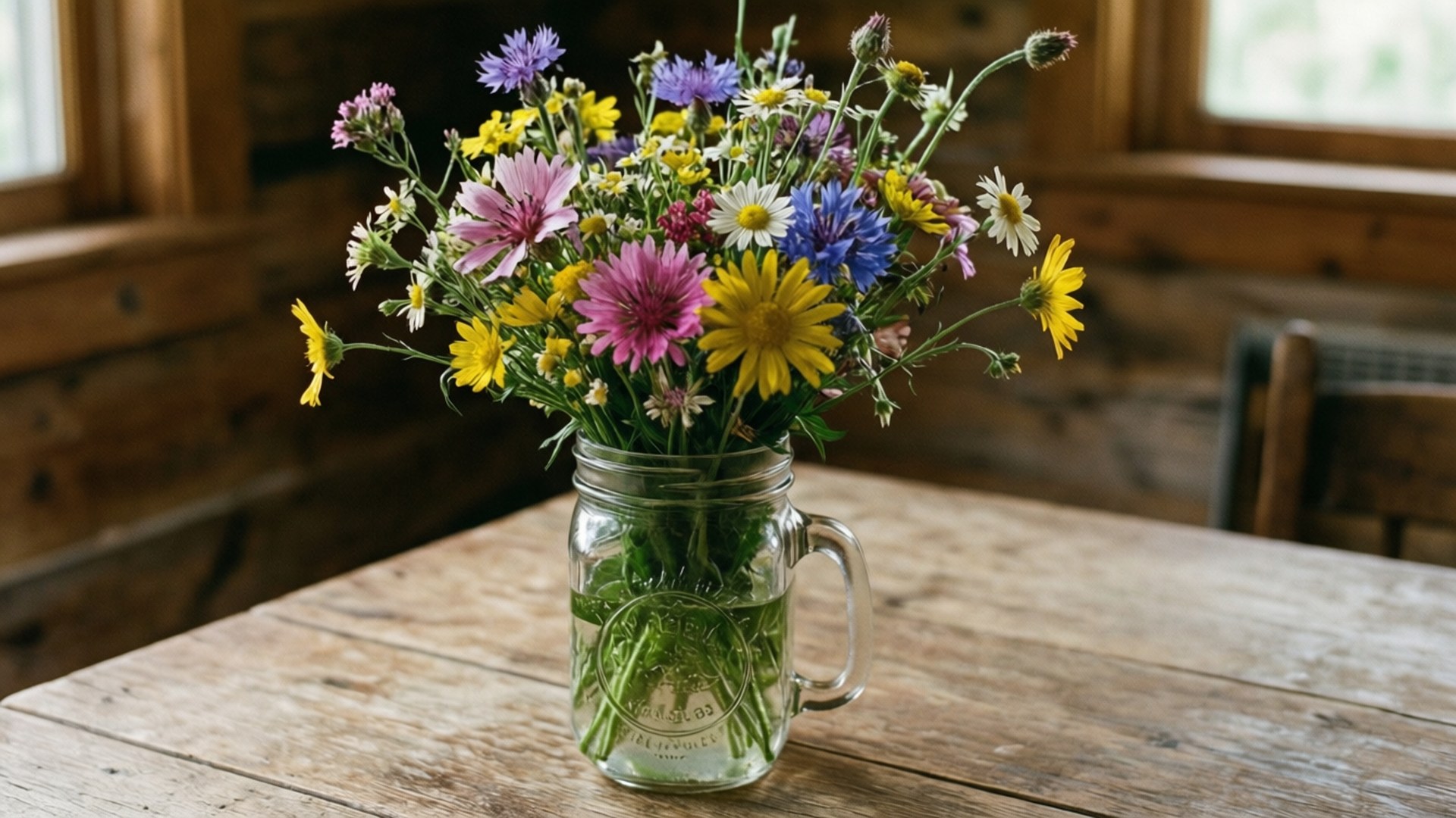 Wildeblomme Mason-fles Muurpapier