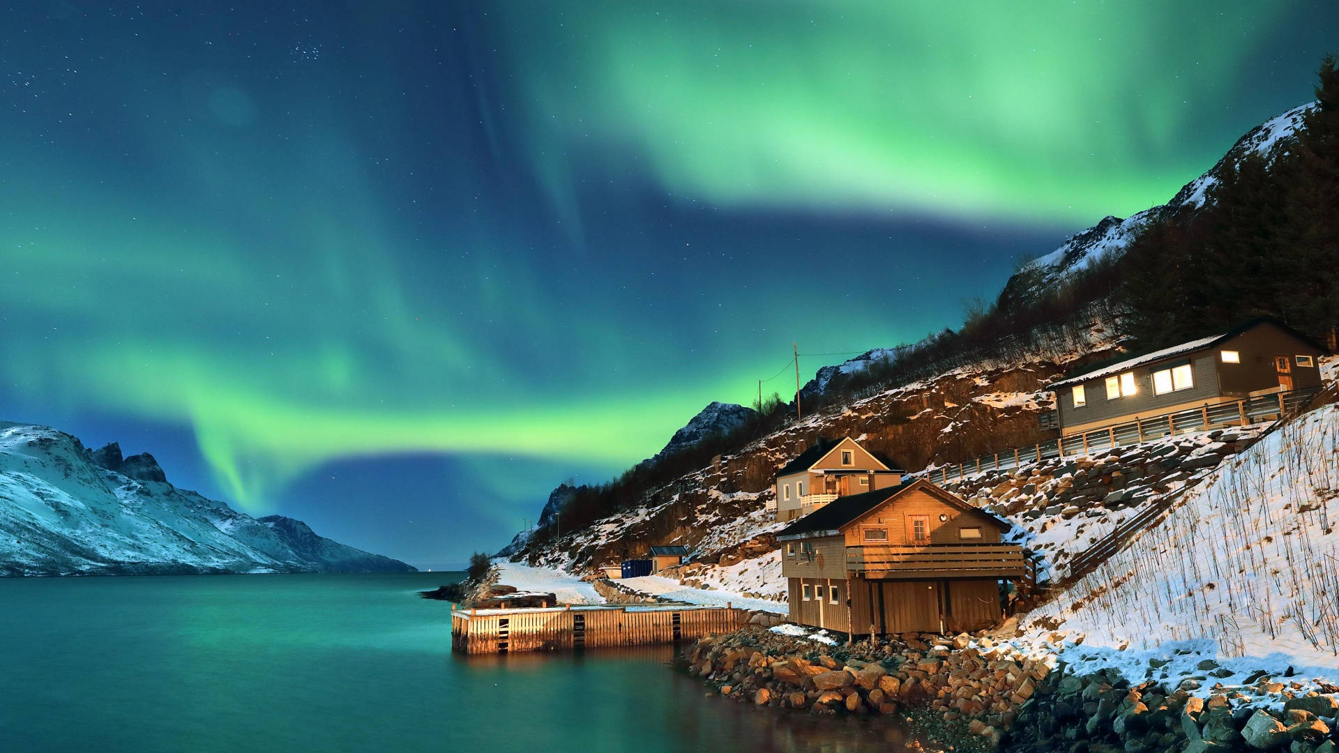 Winter Estetiese Aurora Borealis Hut Muurpapier