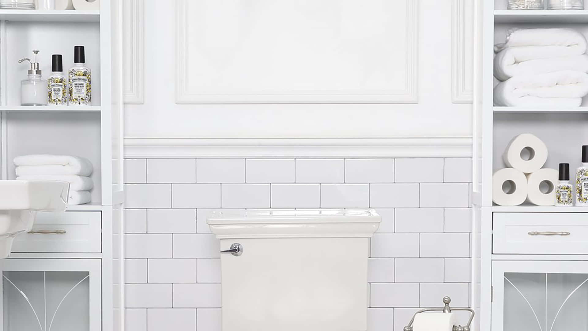 Wit Badkamer en Toilet Zoom Agtergrond Muurpapier