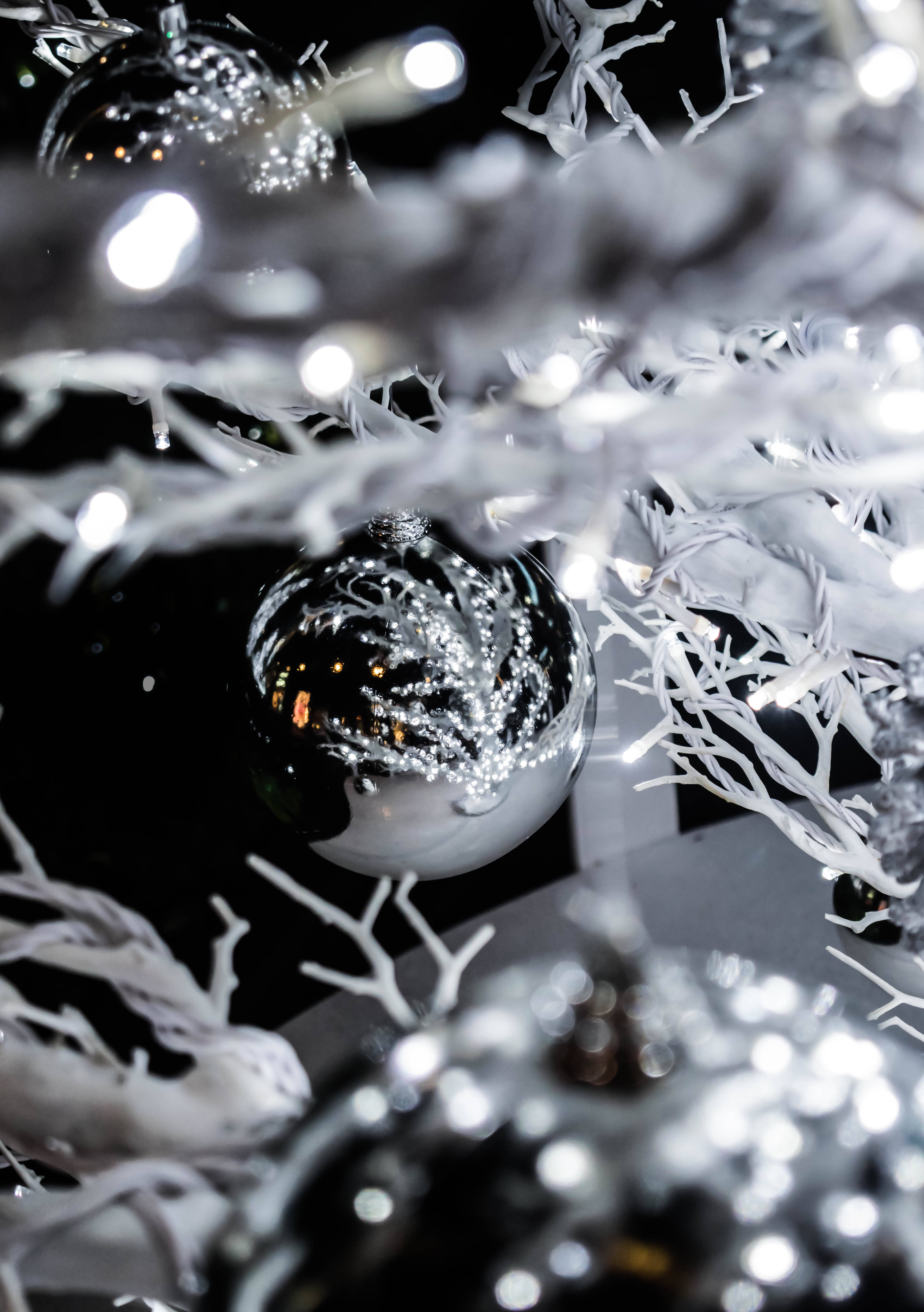 Wit Boom Silwer Bal Muurpapier