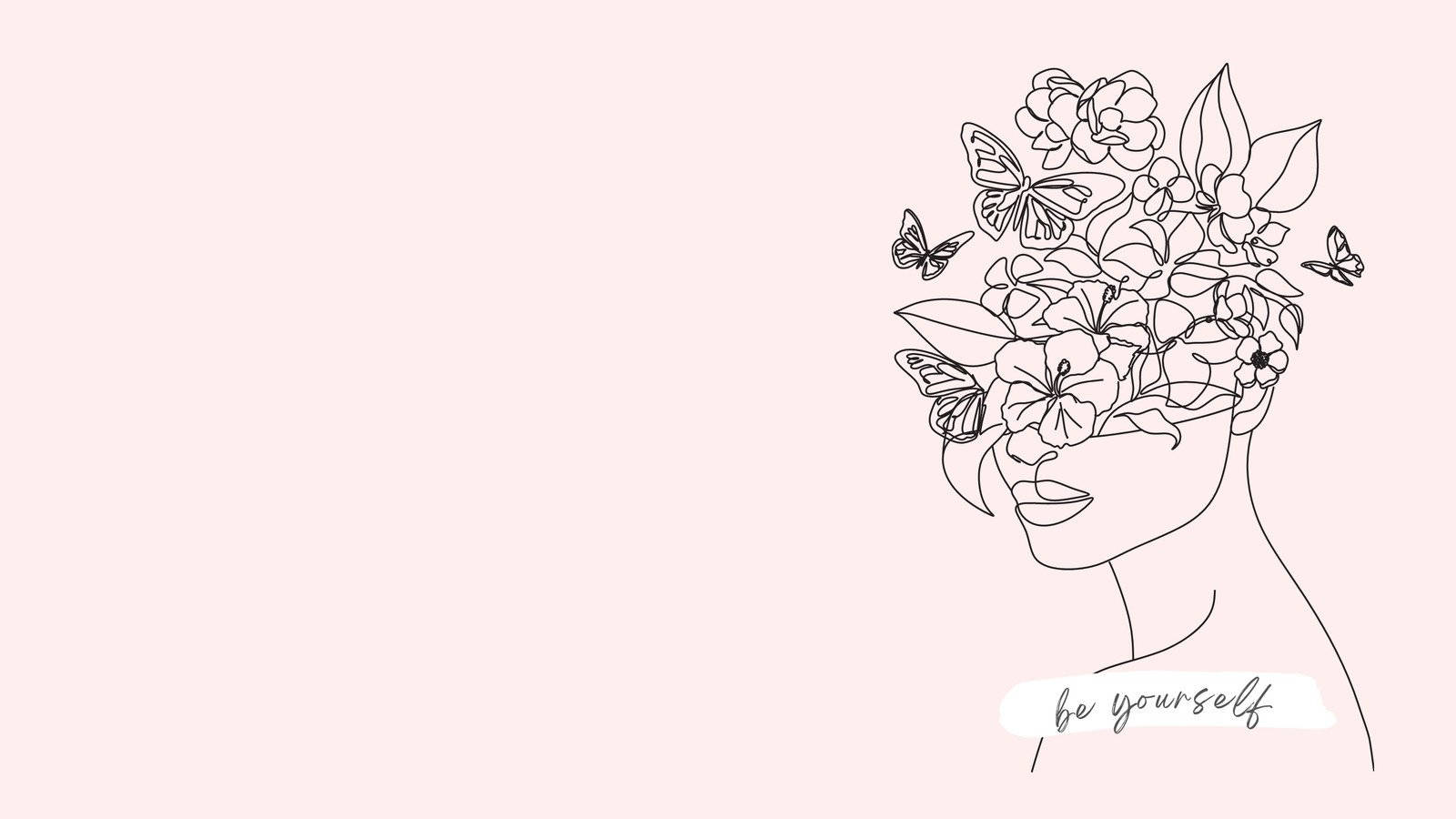 Wit Estetiese Tumblr Vrou met Blomme op Haar Kop Muurpapier