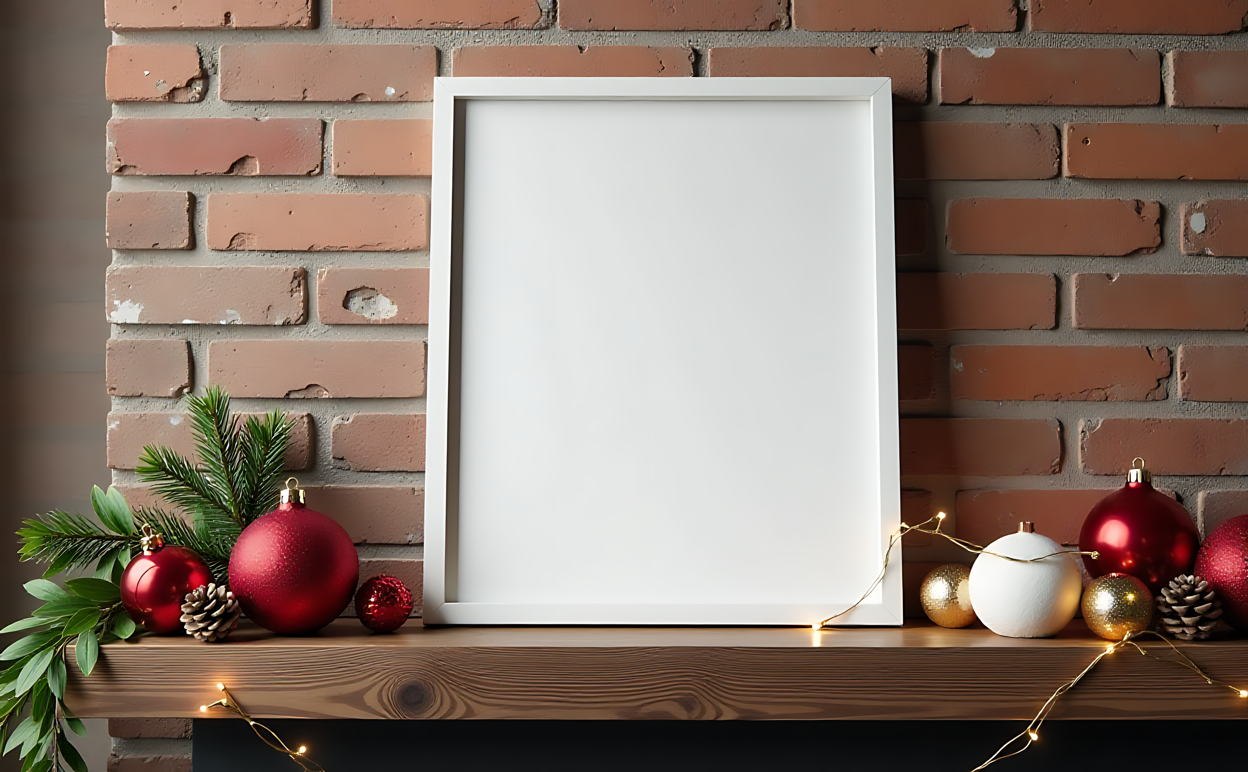 Wit fotoraam met feestelike liggies Muurpapier
