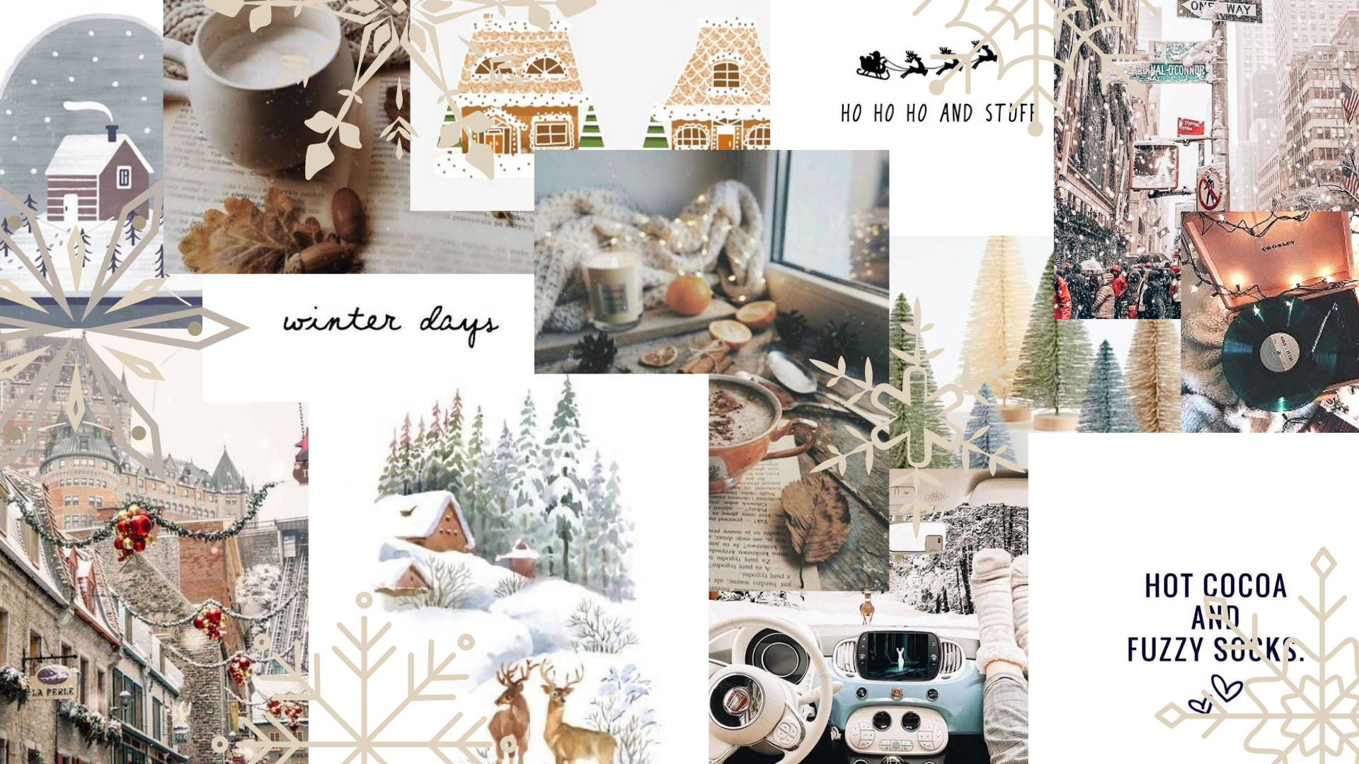 Wit Kersfees Collage Muurpapier
