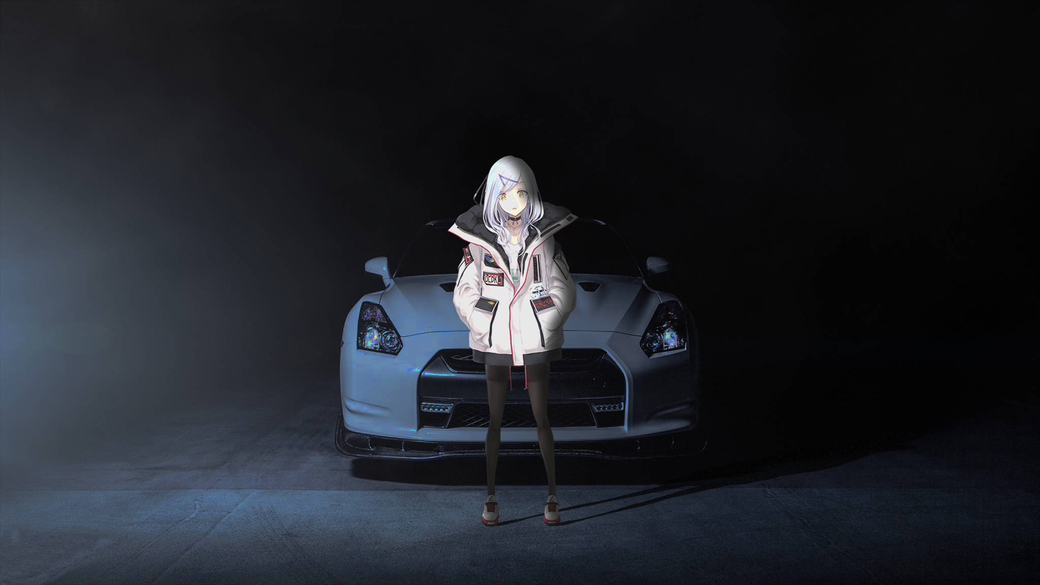 Wit Nissan Anime Motor Muurpapier