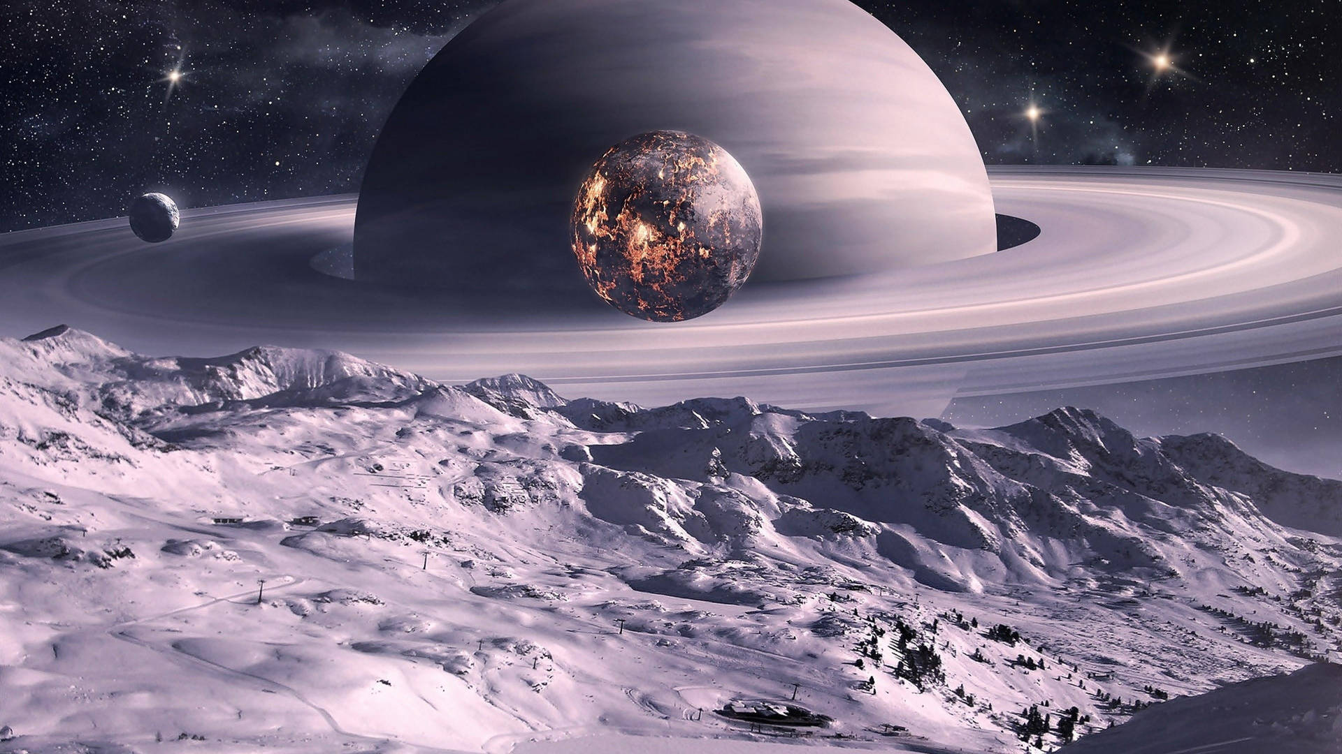 Wit Saturnus 4K — 4K ruimte GIF Muurpapier