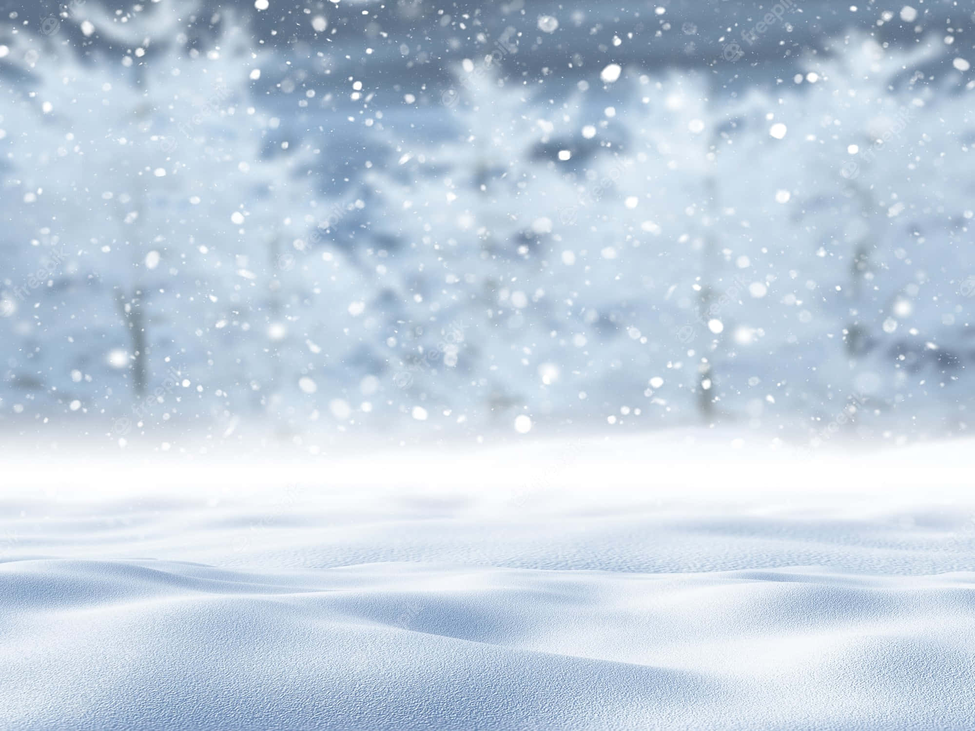 Wit Winterbome Met Vallende Sneeu Agtergrond Muurpapier