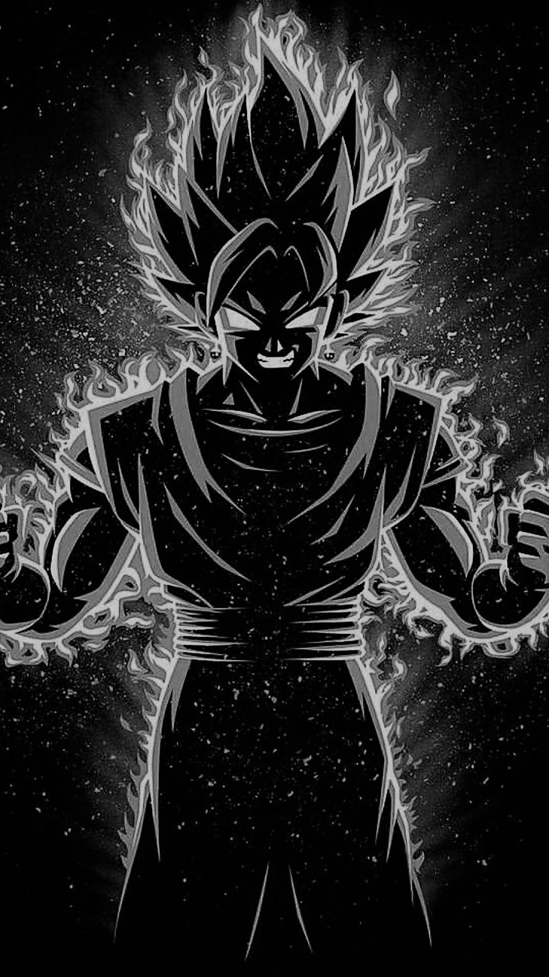 Woedende Goku Swart en Wit Muurpapier